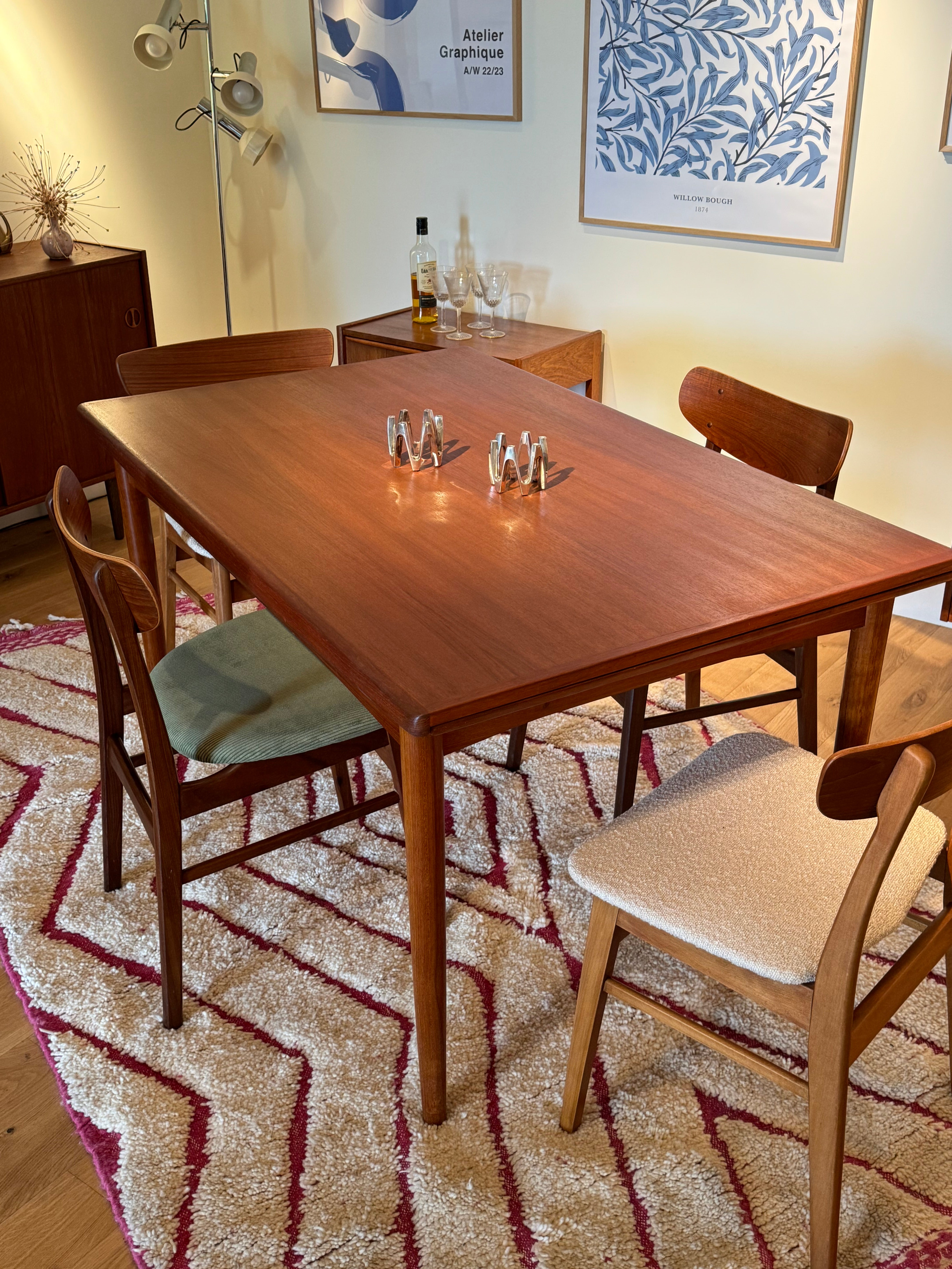 Table de salle à manger scandinave vintage Samcom extensible en teck – Années 1960