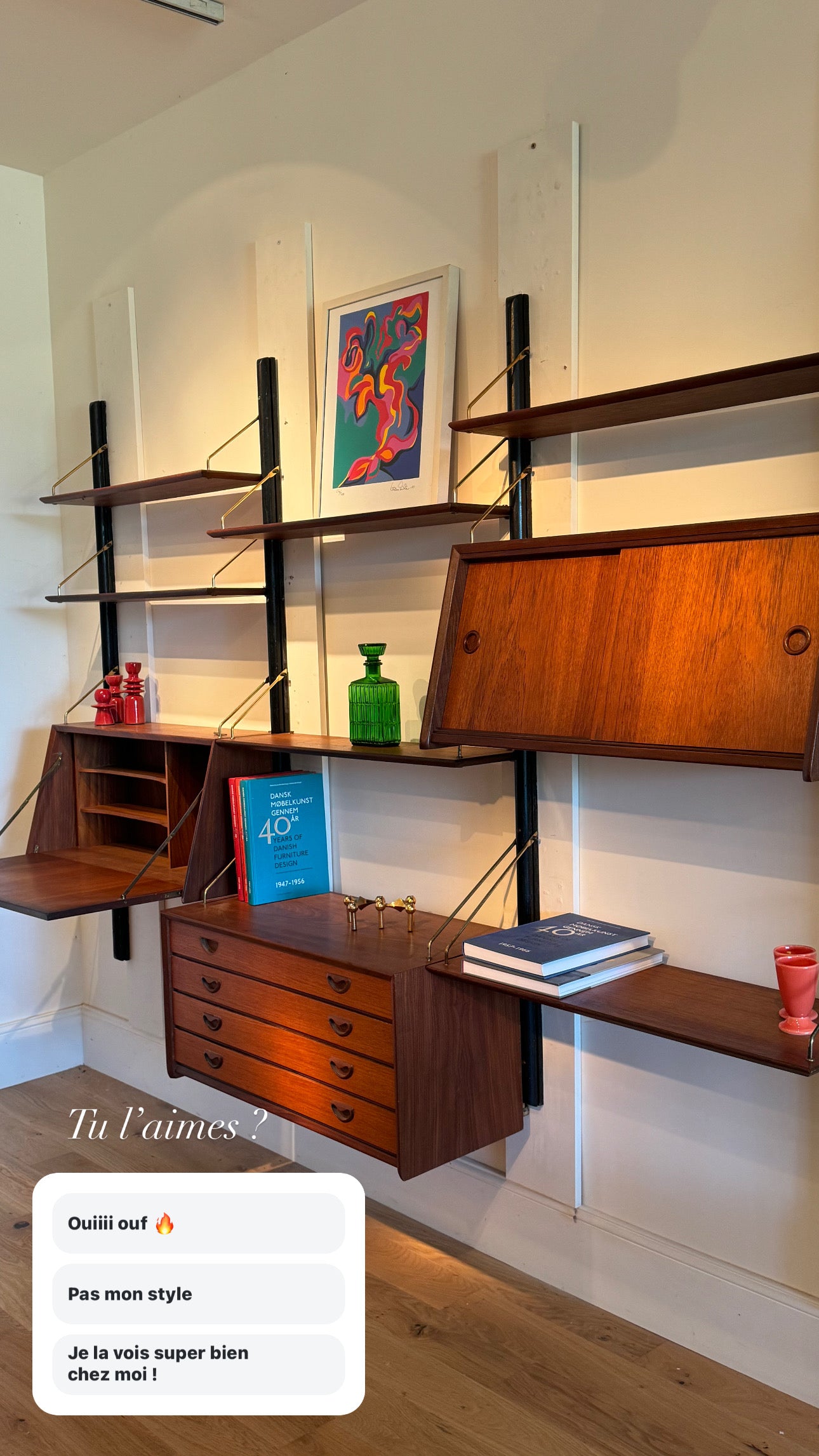 Bibliothèque système murale scandinave vintage "Kristen" de Louis Teefelen pour Webé années 1960