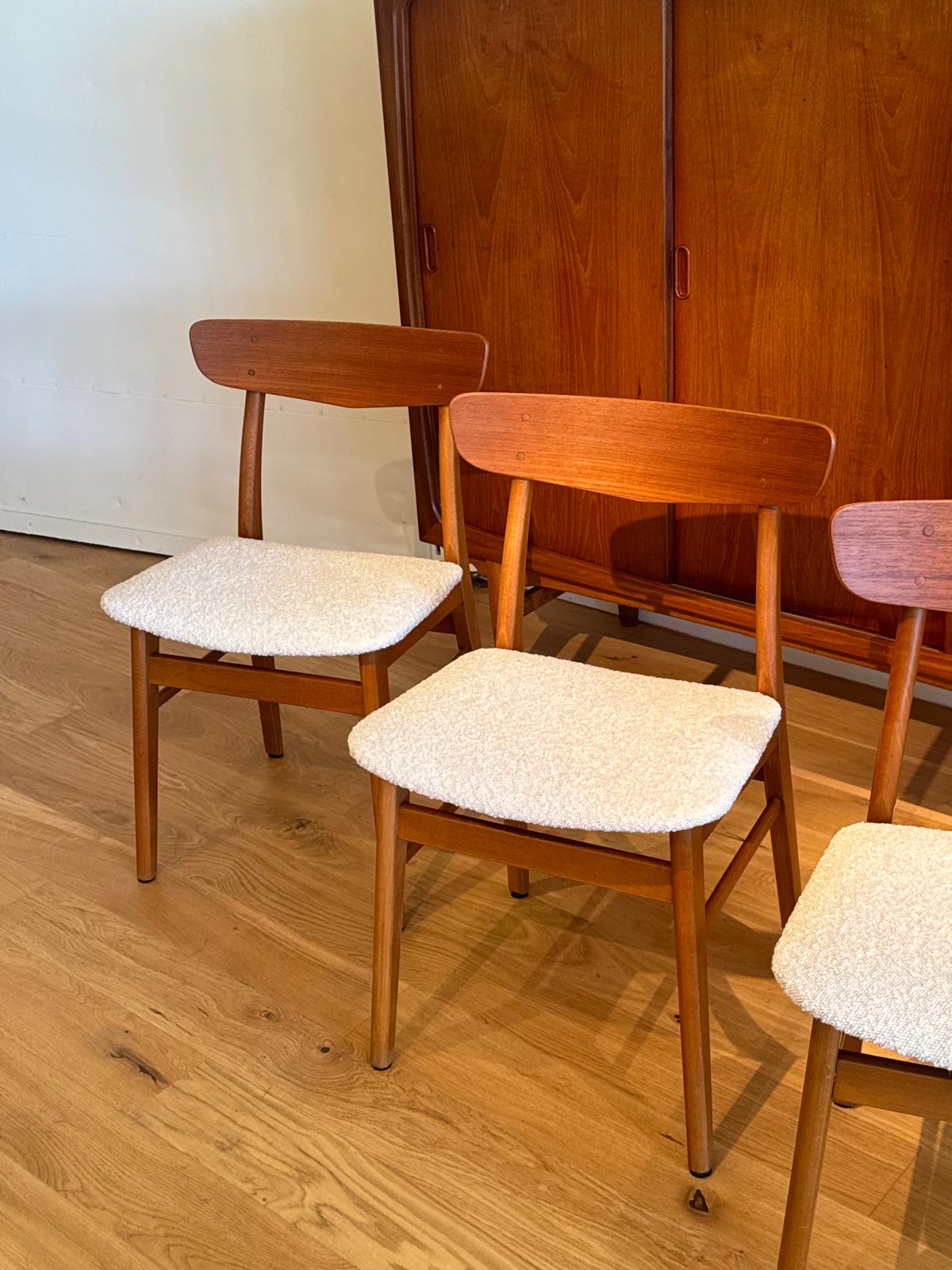 4 Chaises scandinave vintage "Freya" en bouclette lin naturel