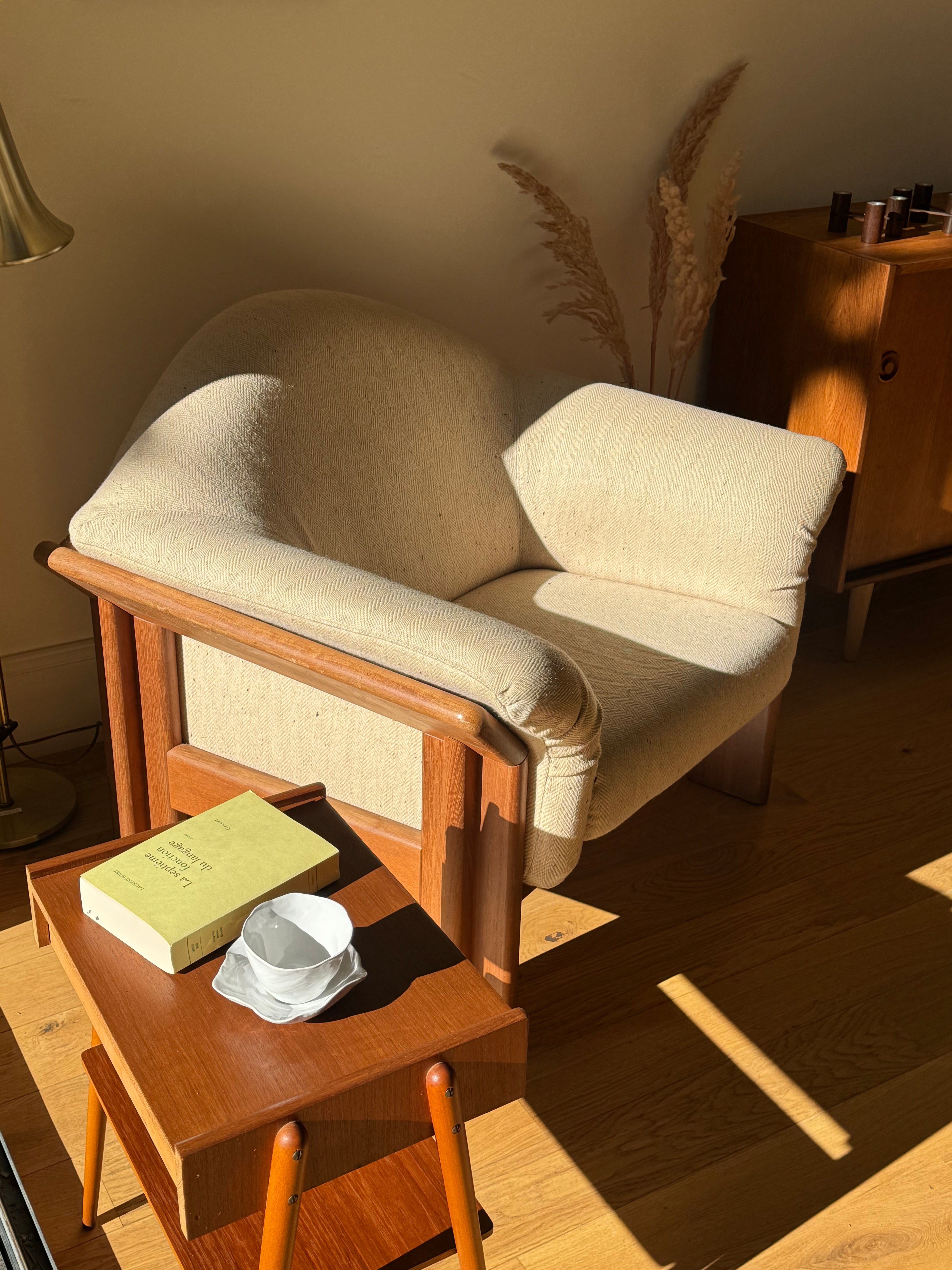 Fauteuil vintage scandinave en teck et lainage d'origine "Vikor"