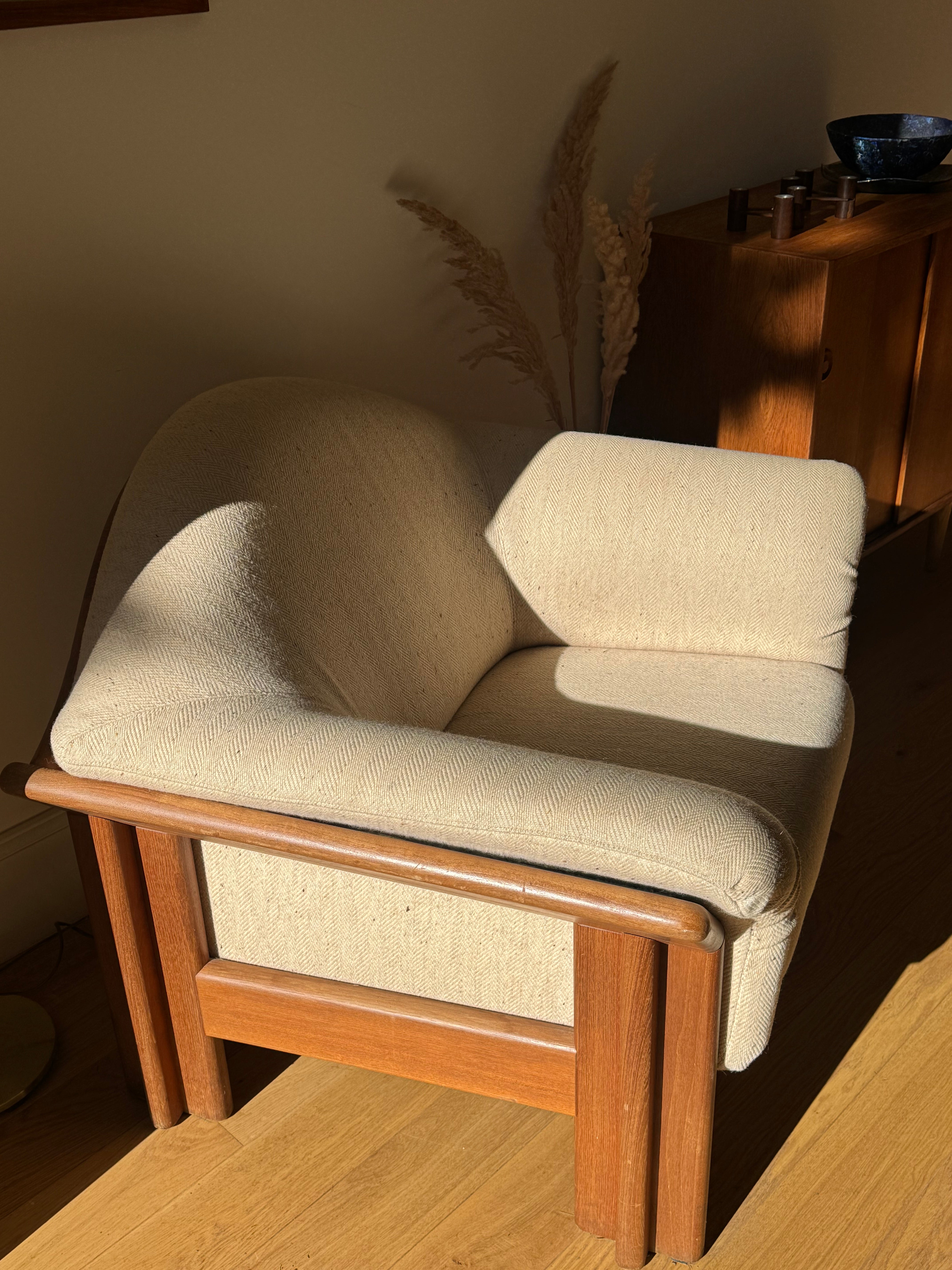 Fauteuil vintage scandinave en teck et lainage d'origine "Vikor"