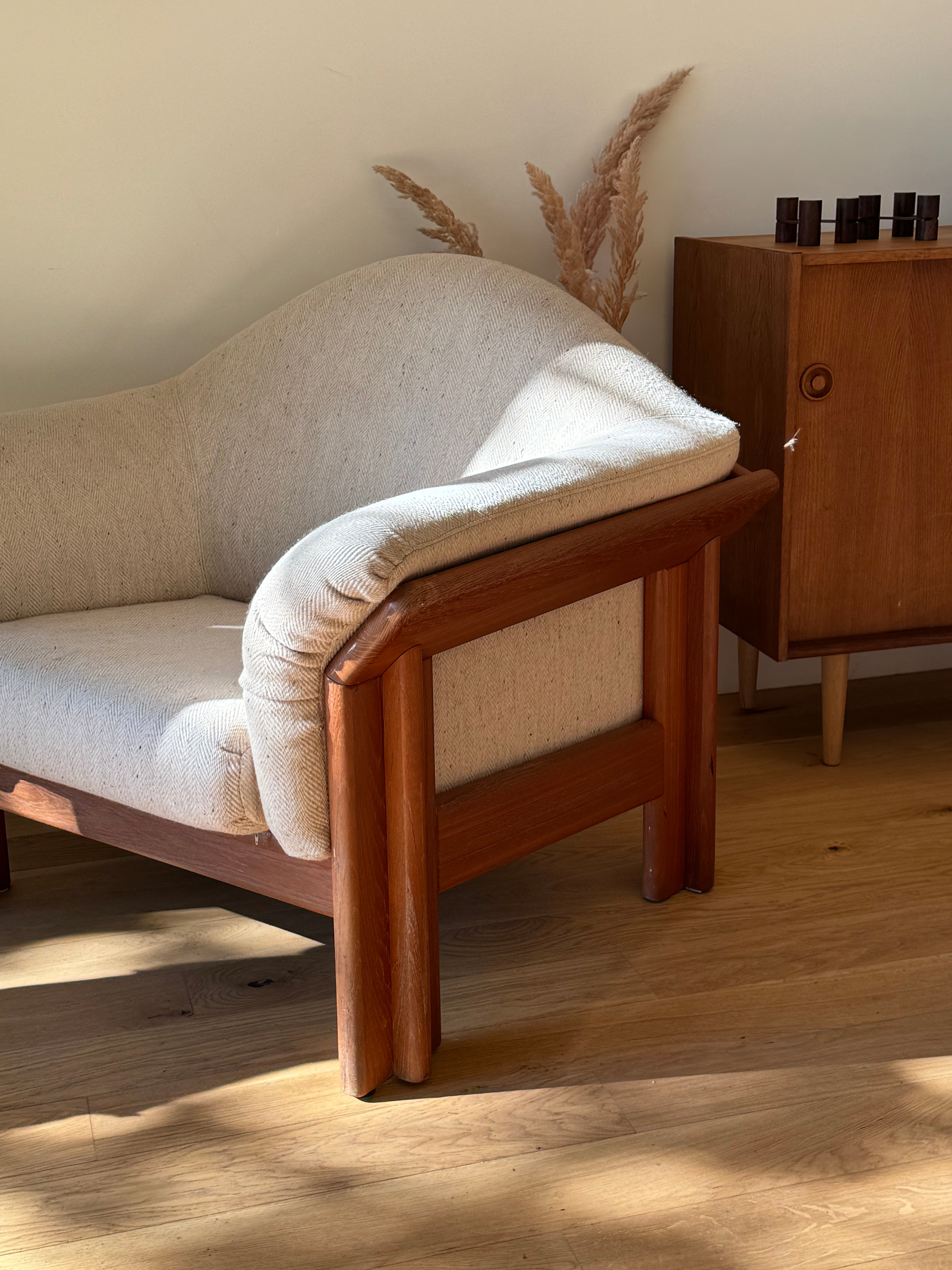 Fauteuil vintage scandinave en teck et lainage d'origine "Vikor"