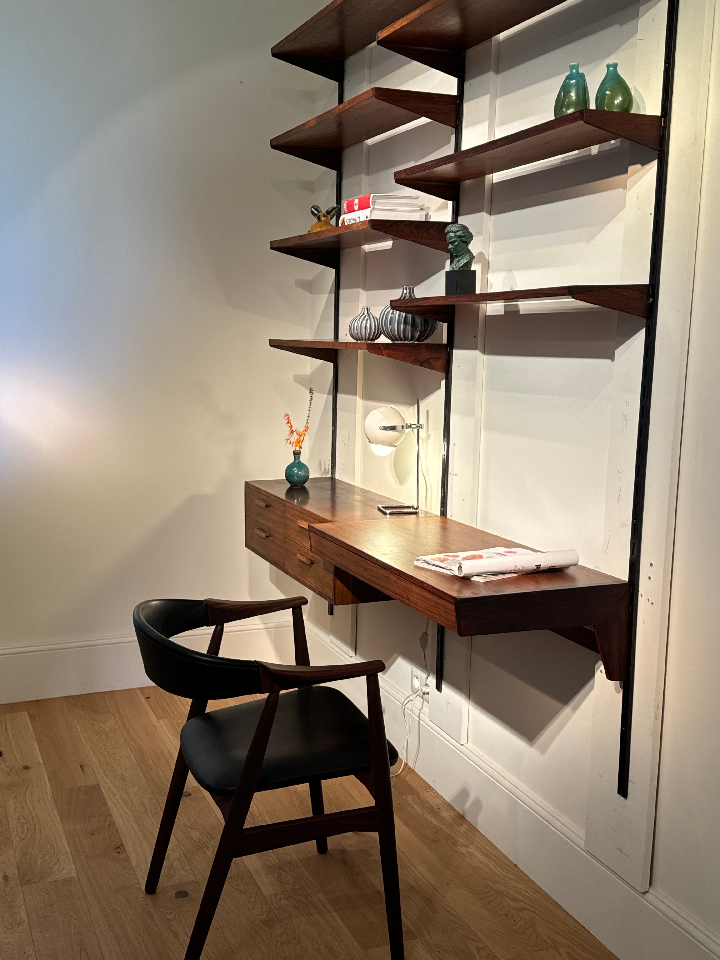 Bibliothèque murale scandinave vintage en teck Kai Kristiansen pour FM Møbler