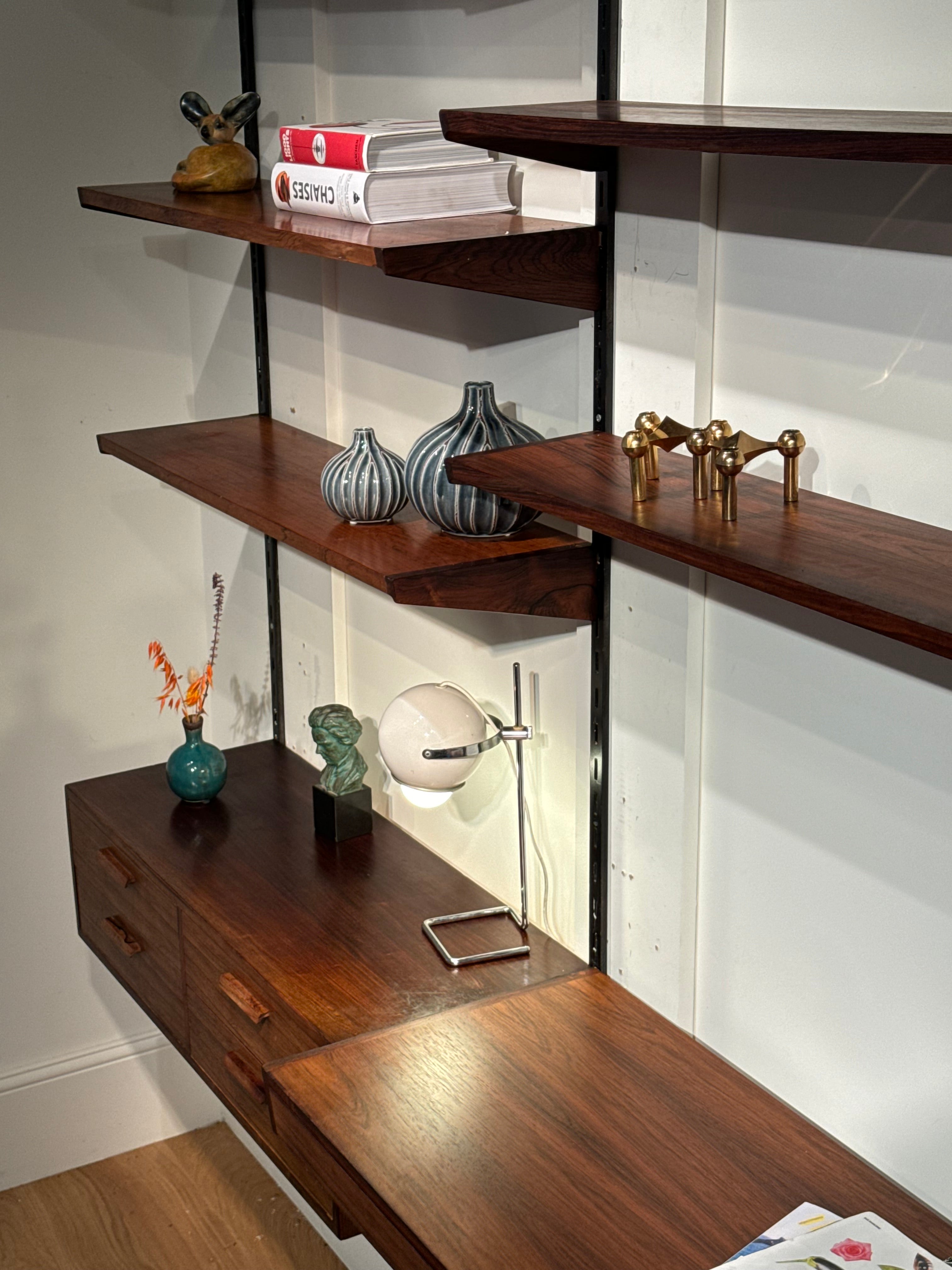 Bibliothèque murale scandinave vintage en teck Kai Kristiansen pour FM Møbler