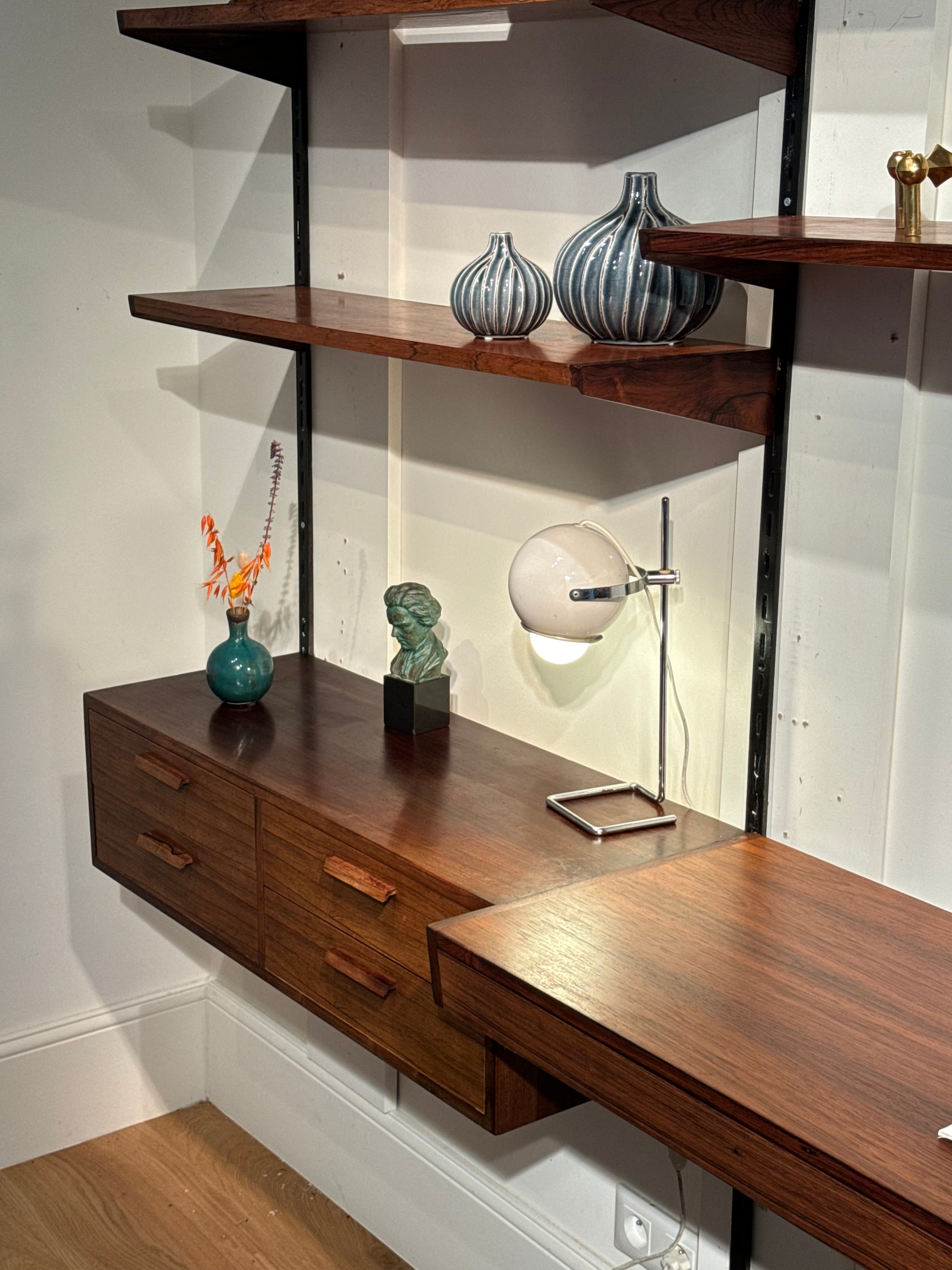 Bibliothèque murale scandinave vintage en teck Kai Kristiansen pour FM Møbler