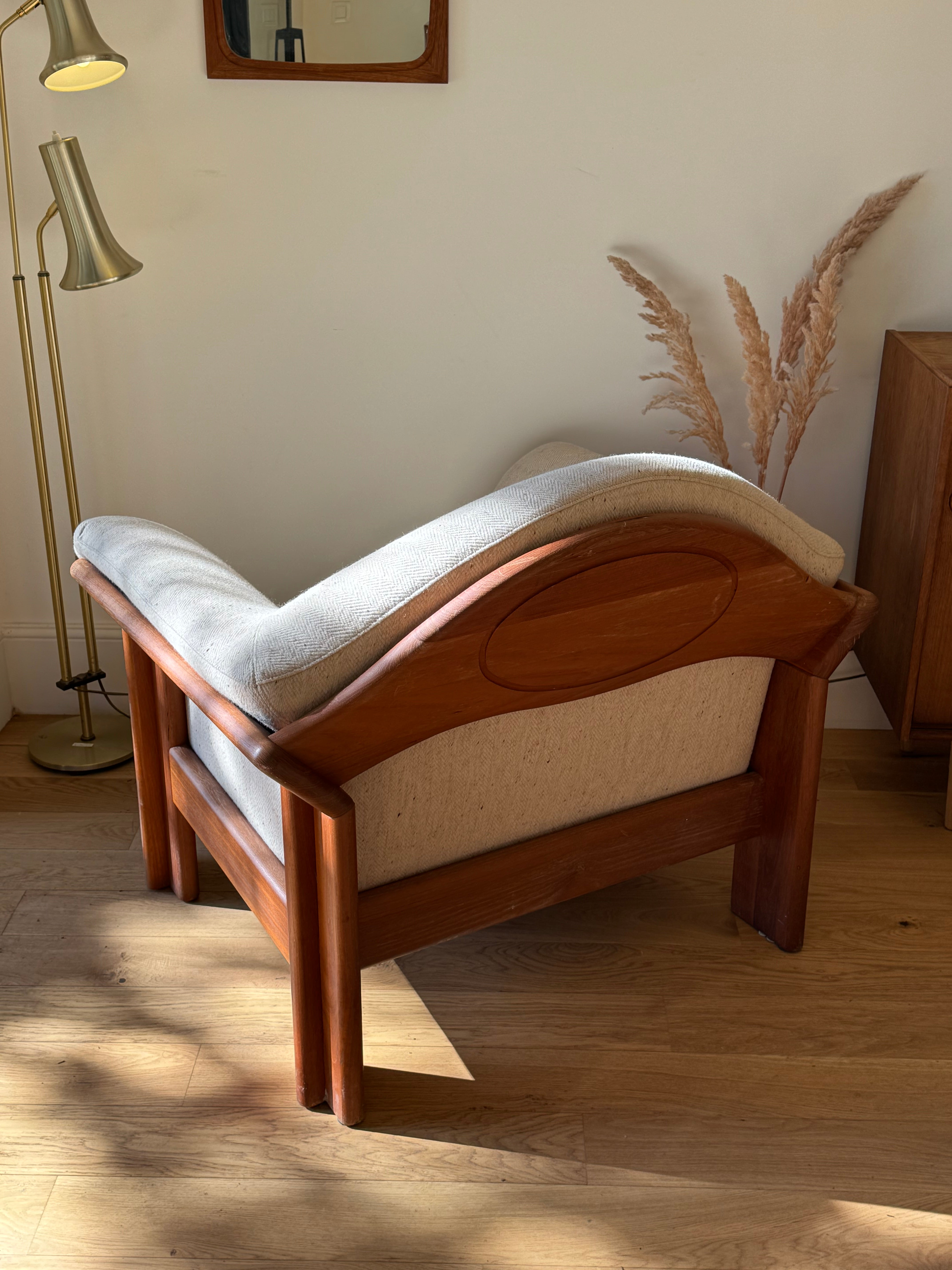 Fauteuil vintage scandinave en teck et lainage d'origine "Vikor"