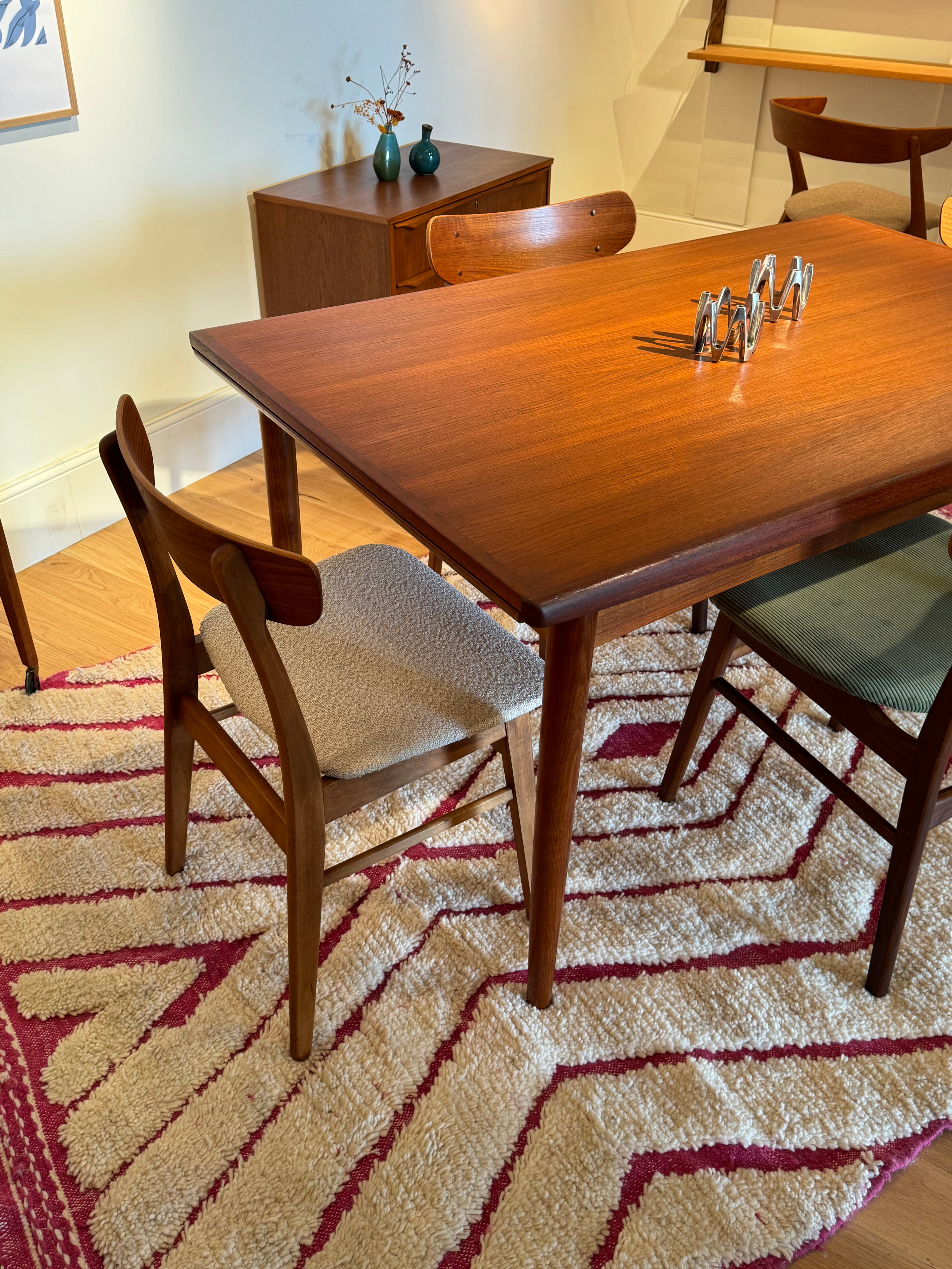 Table de salle à manger scandinave vintage Samcom extensible en teck – Années 1960
