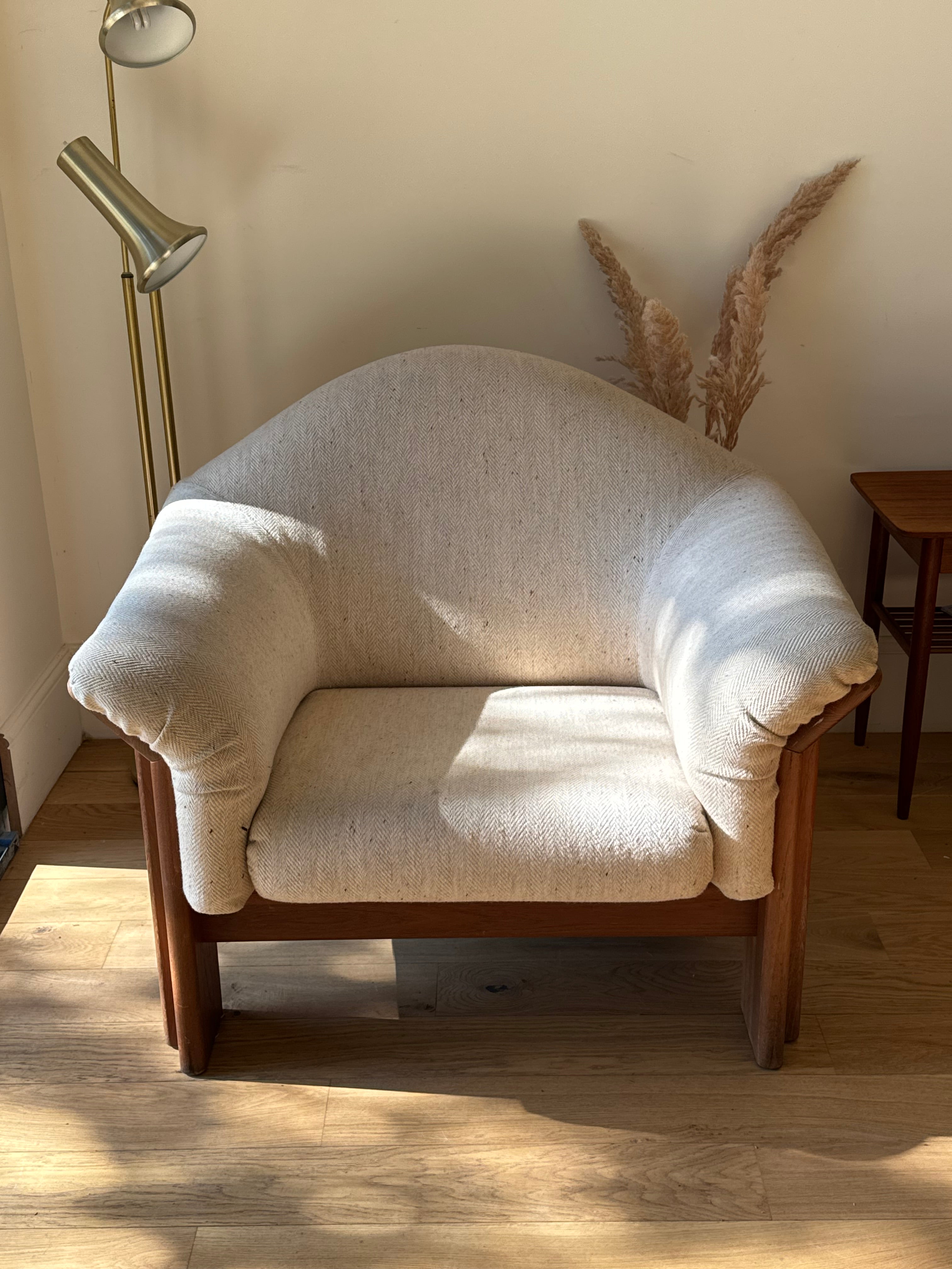 Fauteuil vintage scandinave en teck et lainage d'origine "Vikor"