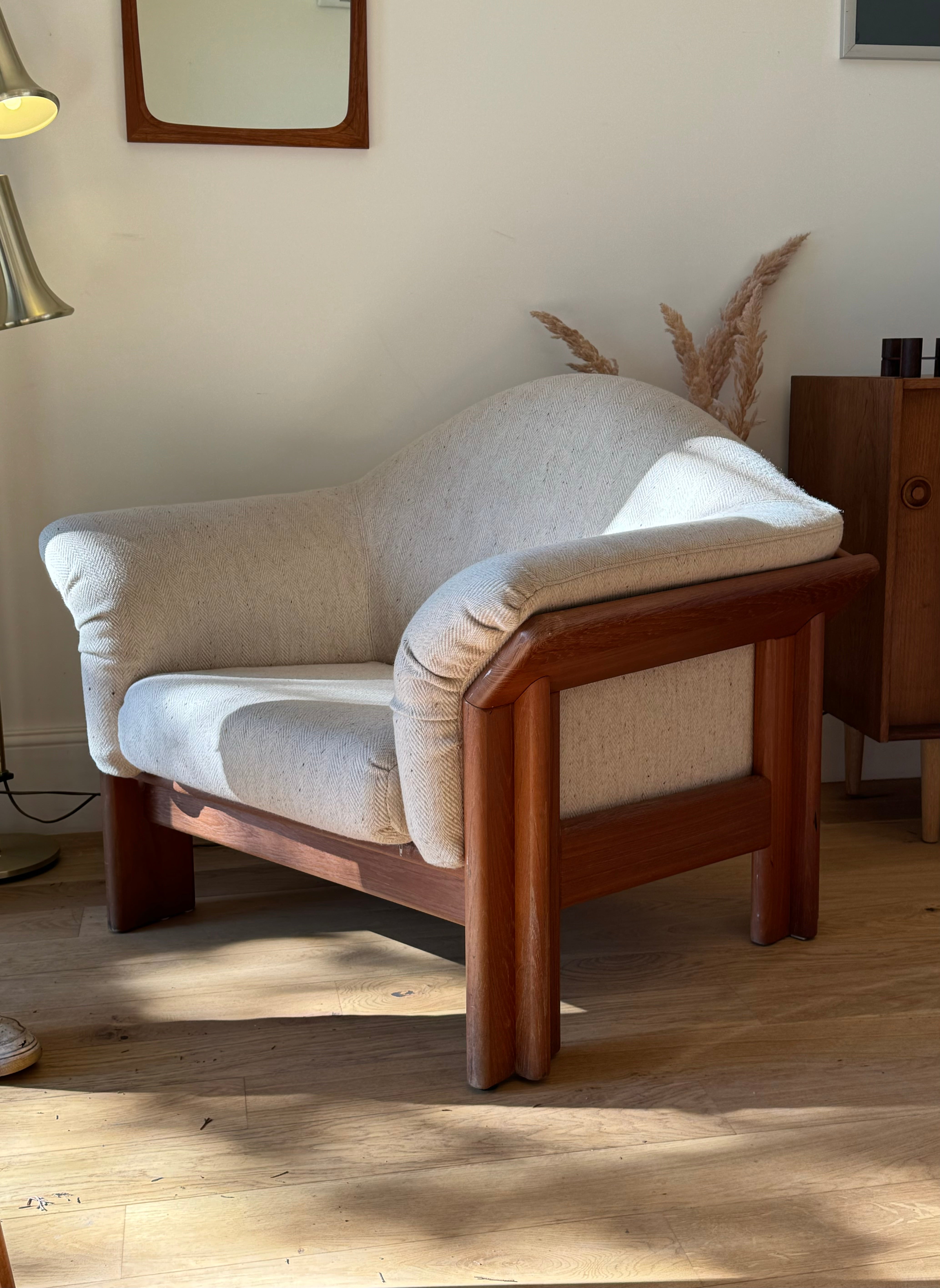 Fauteuil vintage scandinave en teck et lainage d'origine "Vikor"