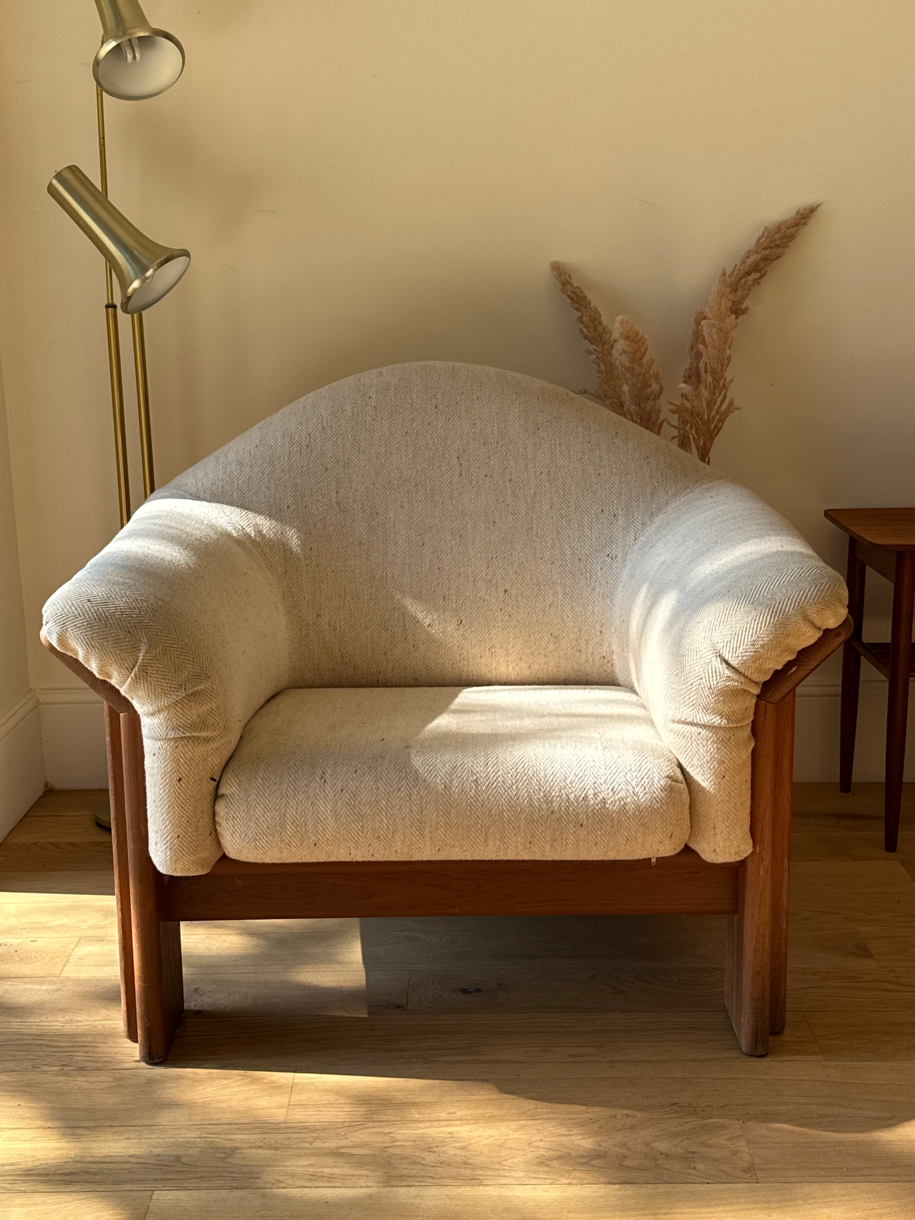 Fauteuil vintage scandinave en teck et lainage d'origine "Vikor"