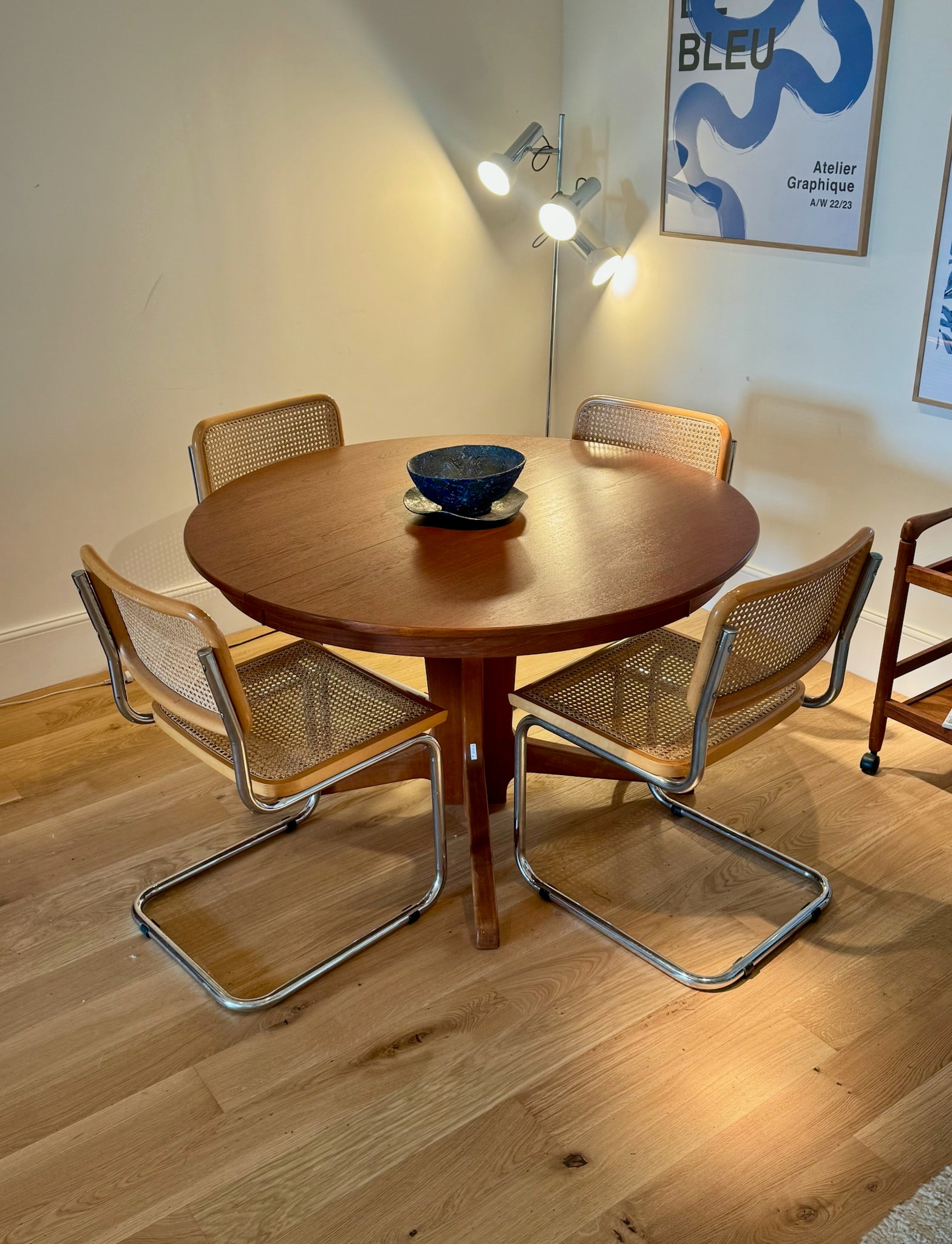 Table de salle à manger scandinave vintage ronde en teck « Cathinka »