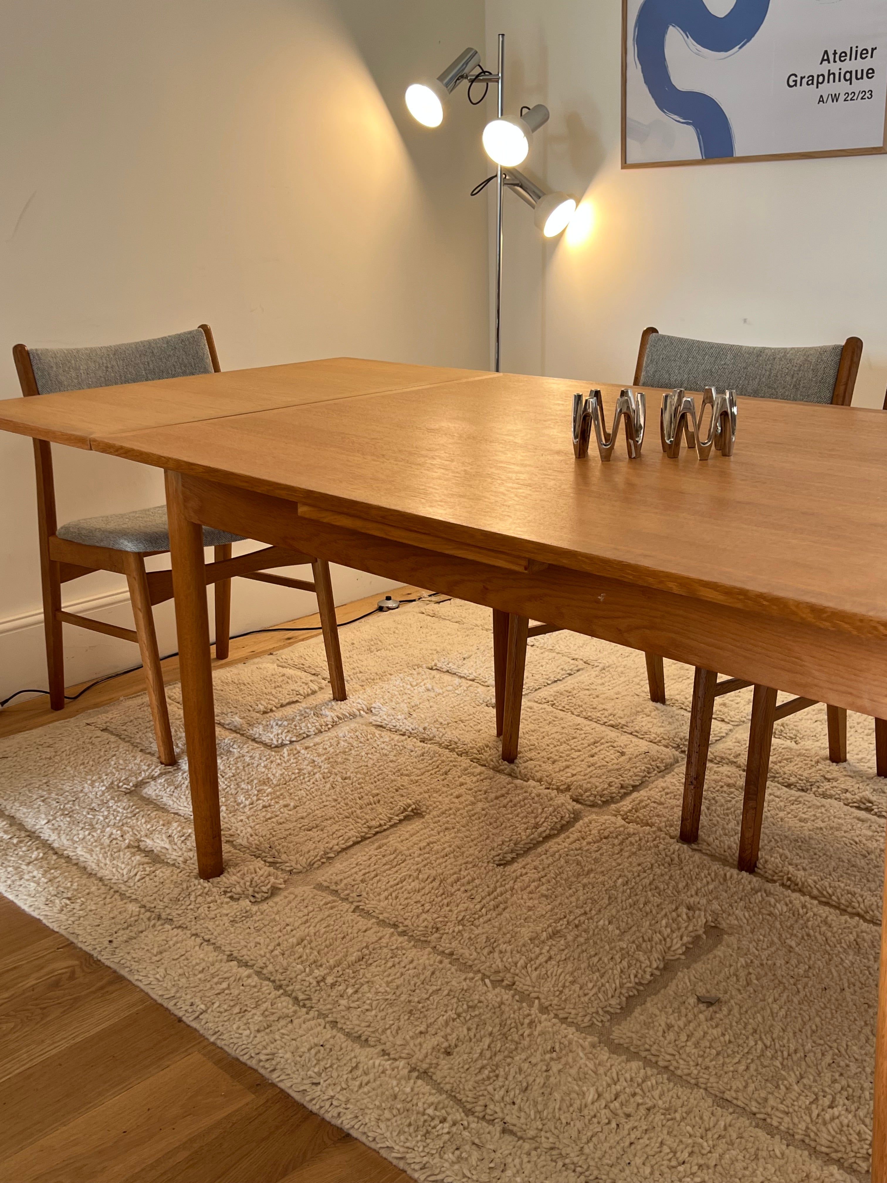 Table de salle à manger scandinave vintage extensible en chêne "Anneli"