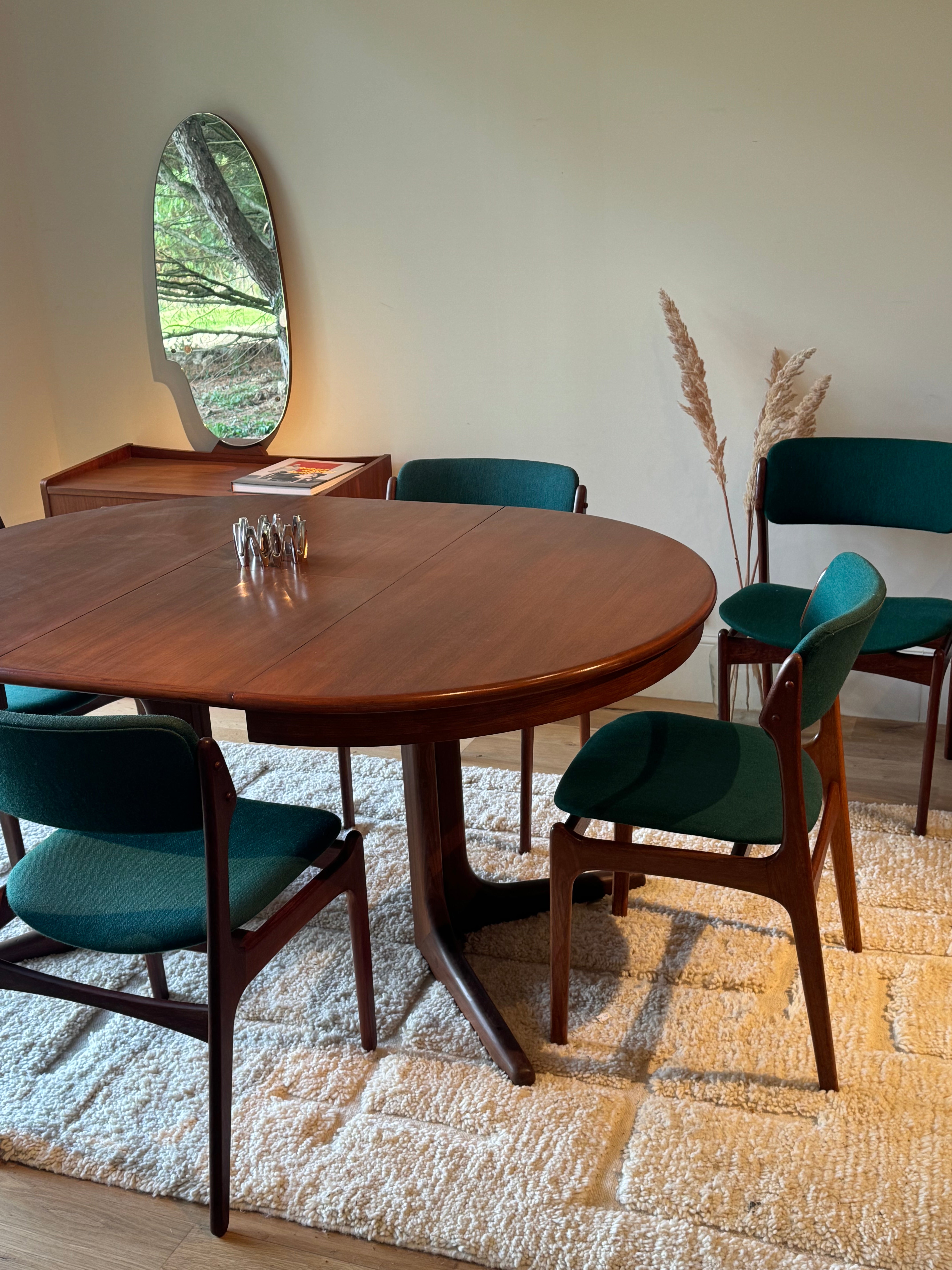 Table de salle à manger scandinave vintage ronde extensible Baumann, 1970