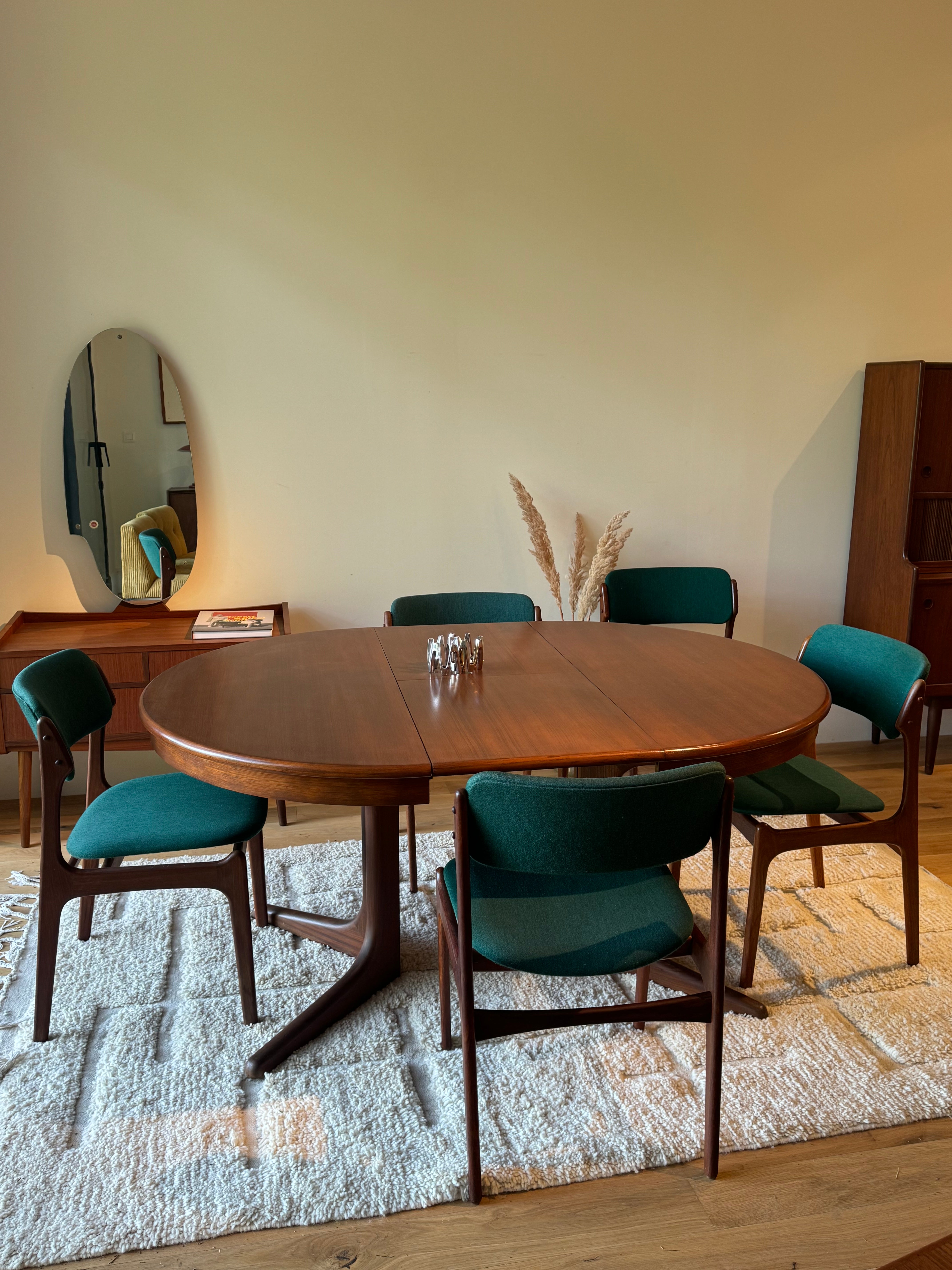 Table de salle à manger scandinave vintage ronde extensible Baumann, 1970