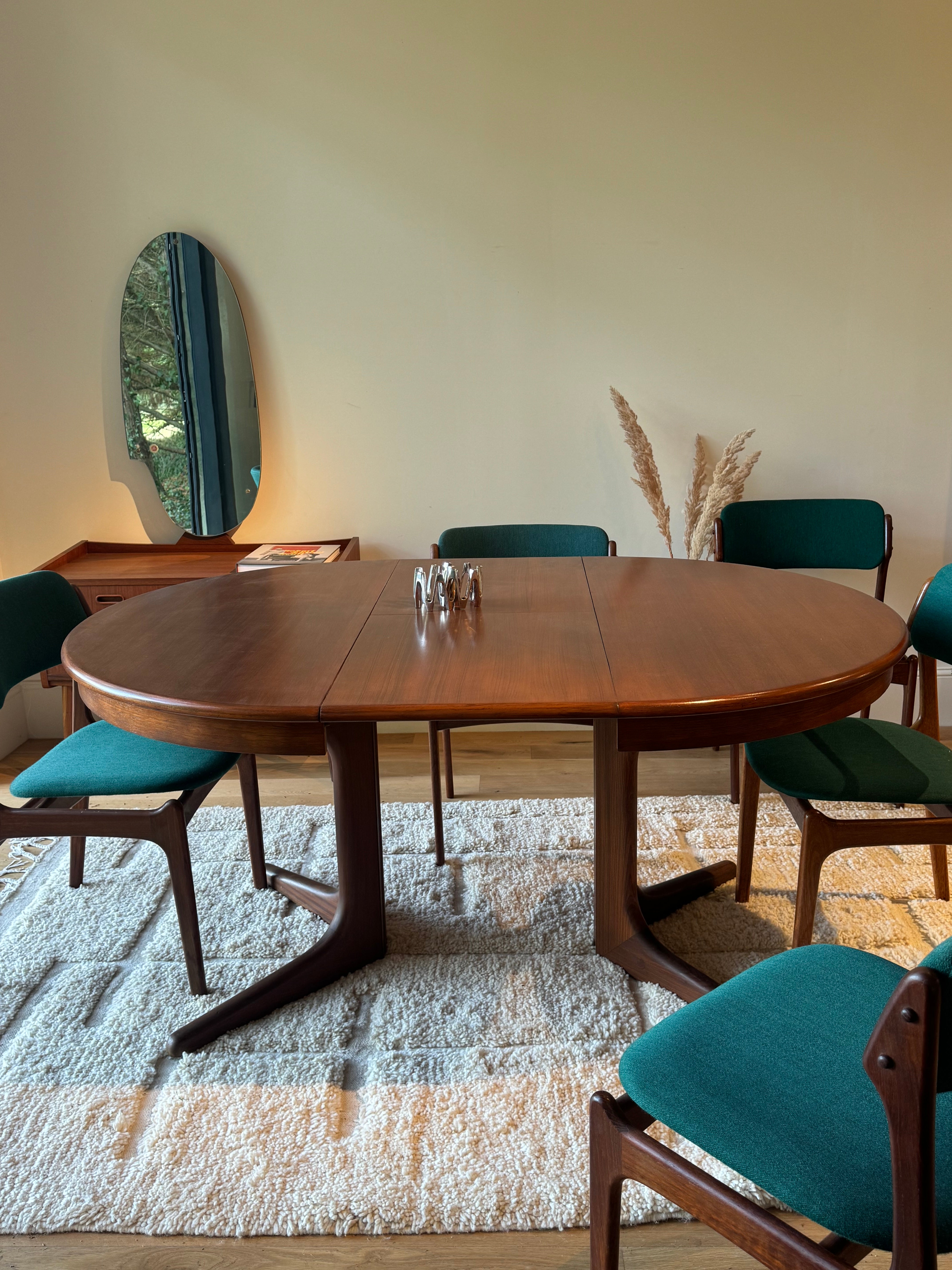 Table de salle à manger scandinave vintage ronde extensible Baumann, 1970