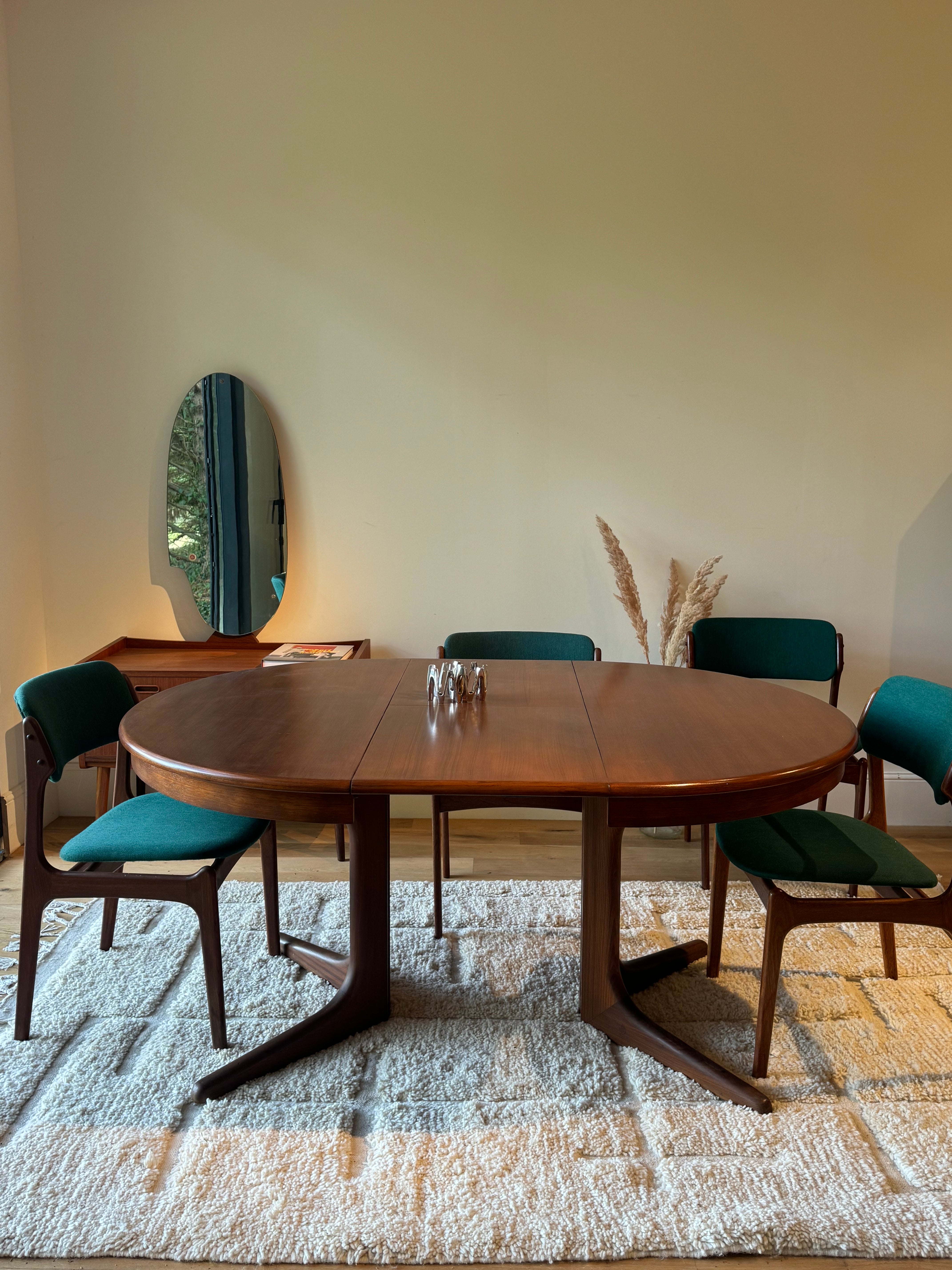 Table de salle à manger scandinave vintage ronde extensible Baumann, 1970