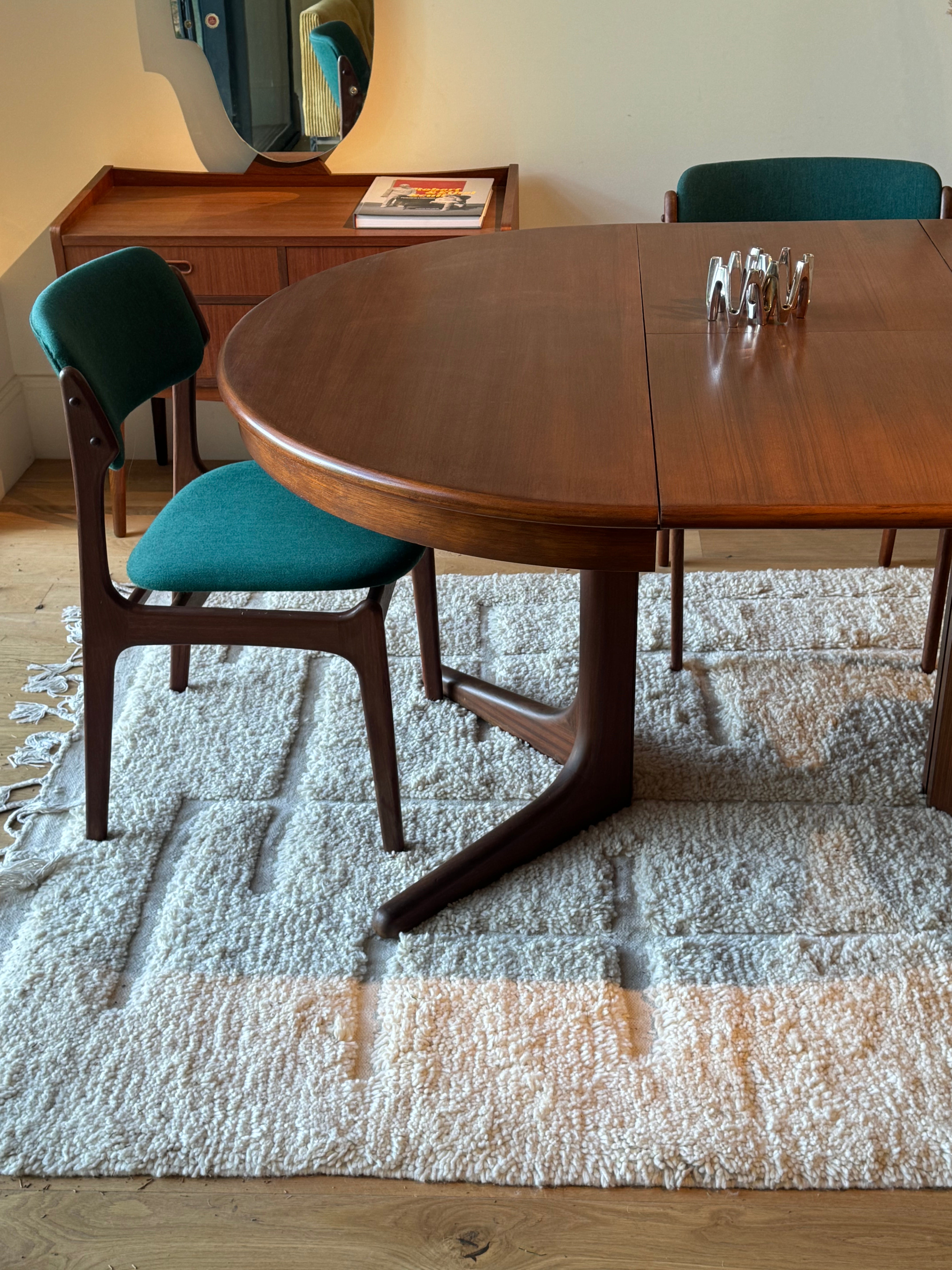 Table de salle à manger scandinave vintage ronde extensible Baumann, 1970