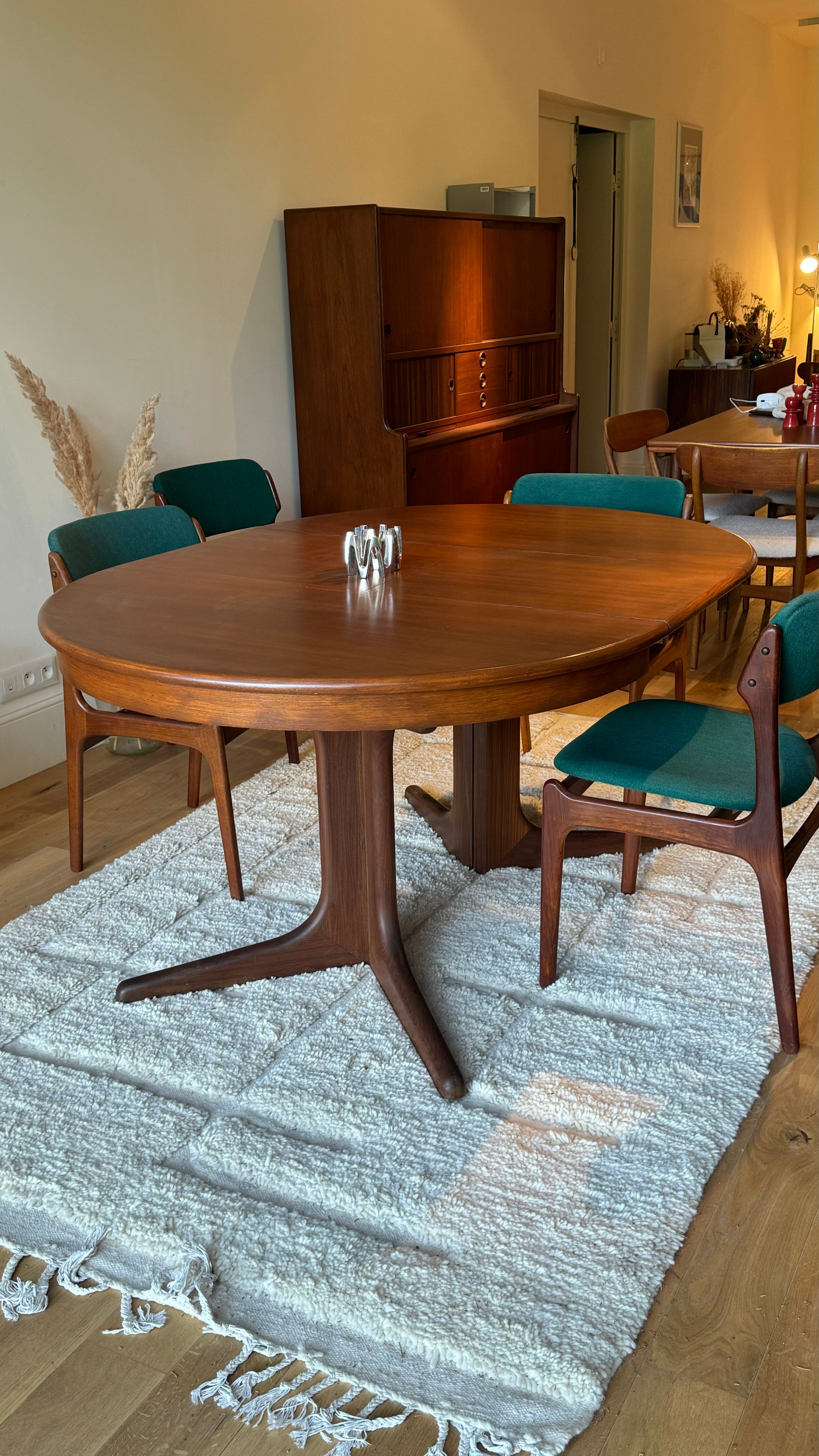 Table de salle à manger scandinave vintage ronde extensible Baumann, 1970