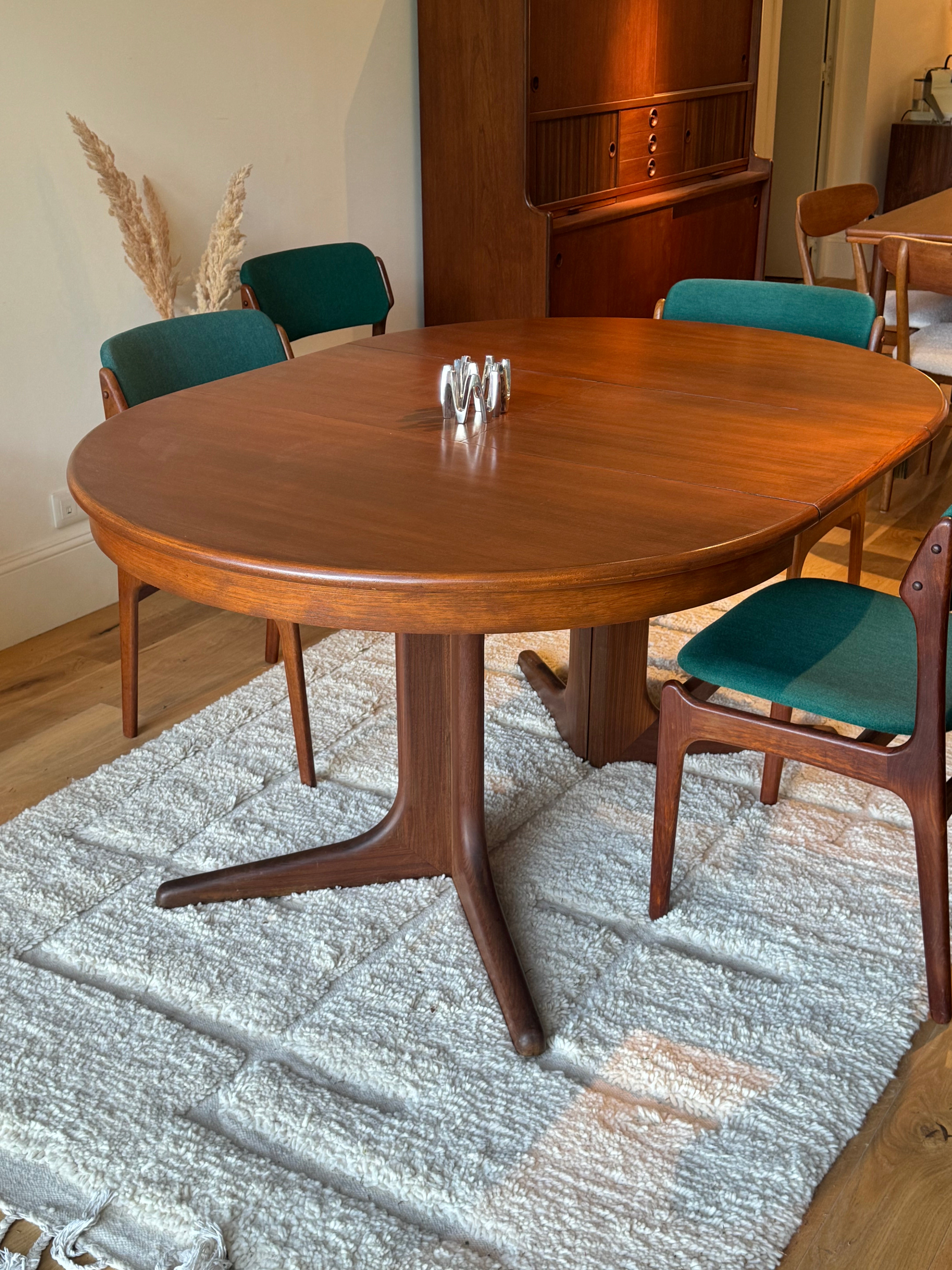 Table de salle à manger scandinave vintage ronde extensible Baumann, 1970