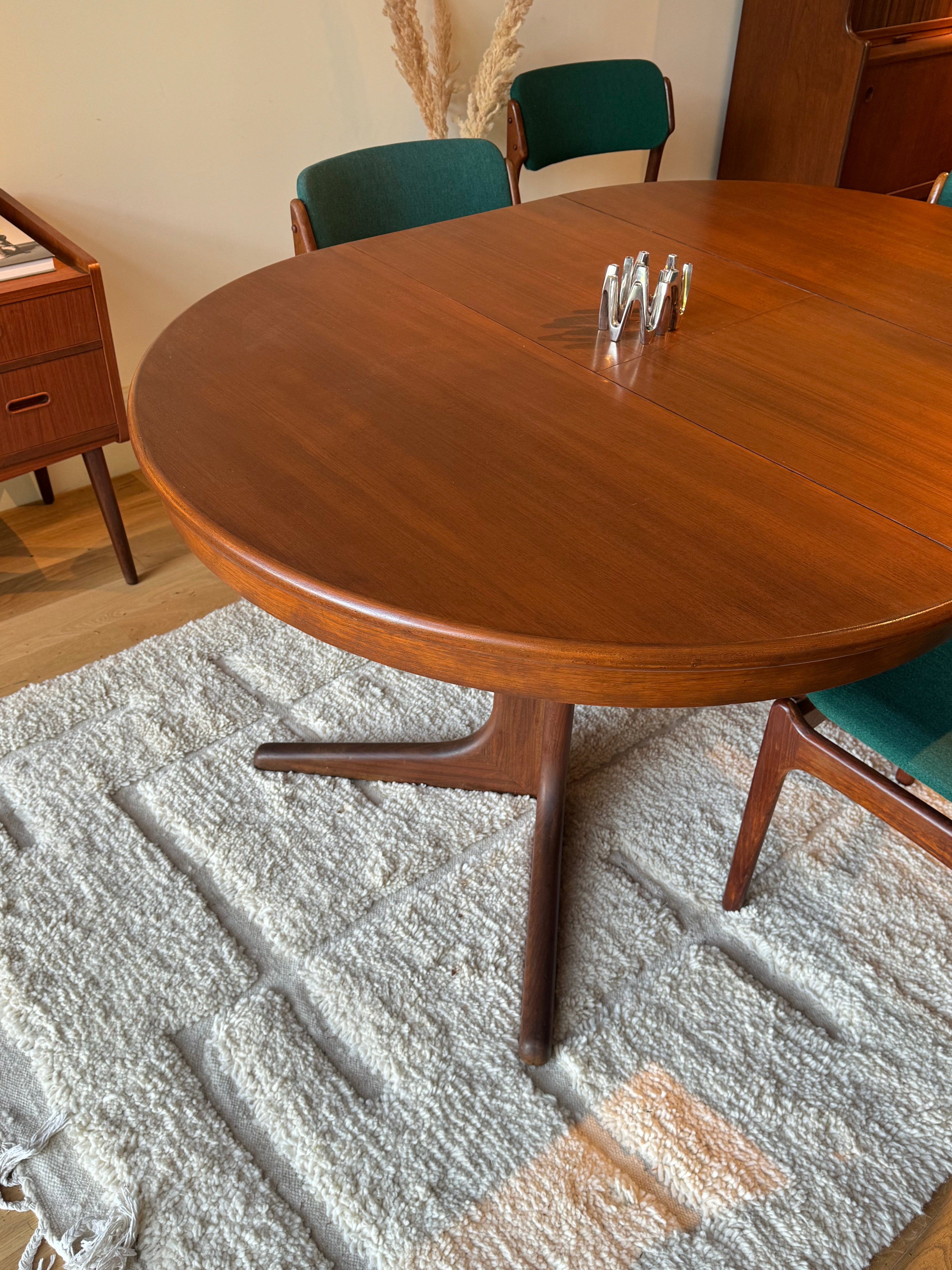 Table de salle à manger scandinave vintage ronde extensible Baumann, 1970
