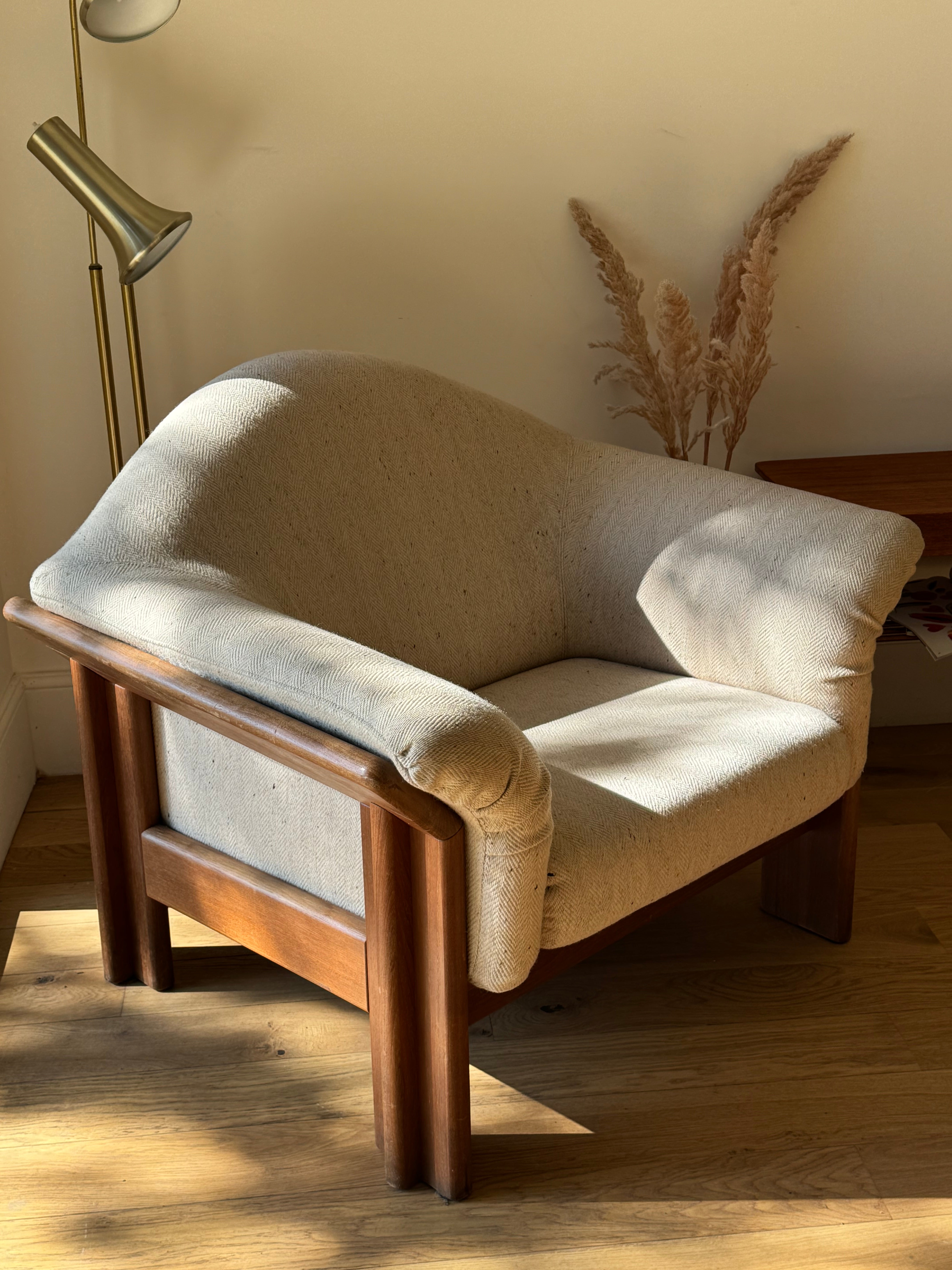 Fauteuil vintage scandinave en teck et lainage d'origine "Vikor"