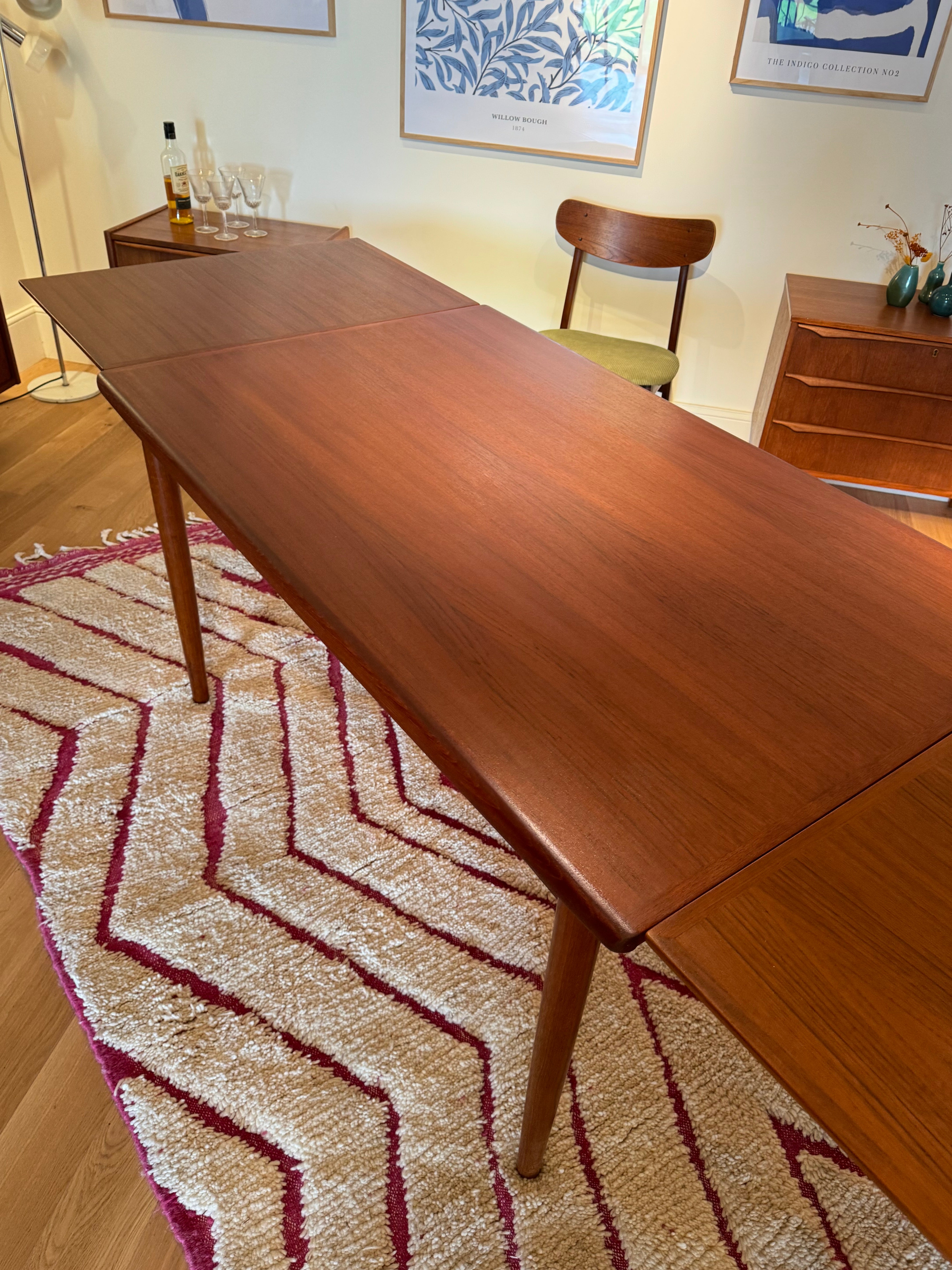 Table de salle à manger scandinave vintage Samcom extensible en teck – Années 1960