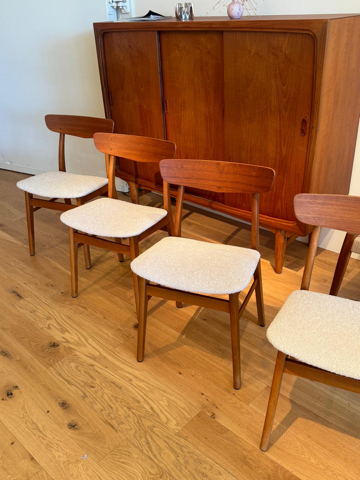 4 Chaises scandinave vintage "Freya" en bouclette lin naturel