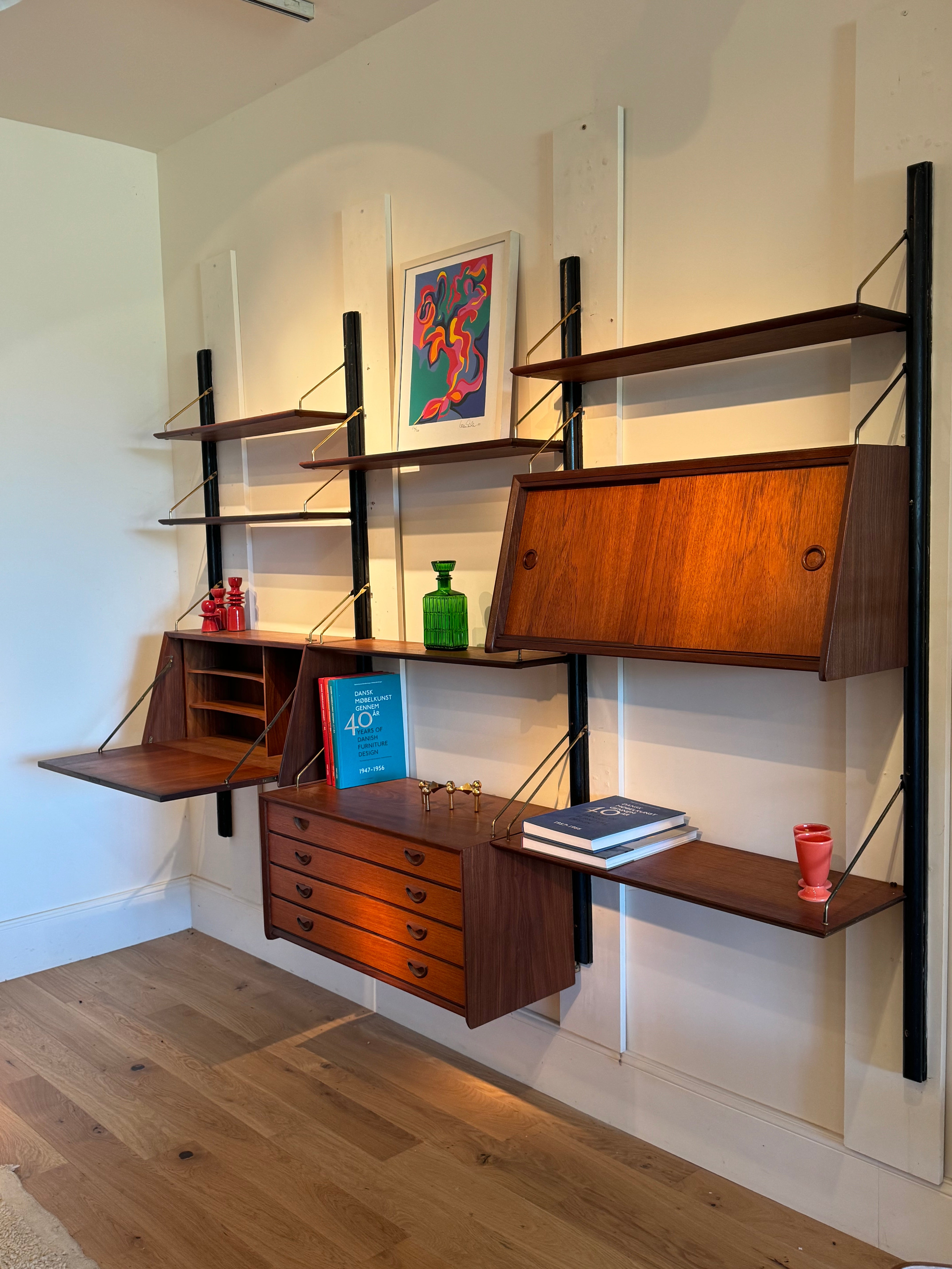 Bibliothèque système murale scandinave vintage "Kristen" de Louis Teefelen pour Webé années 1960