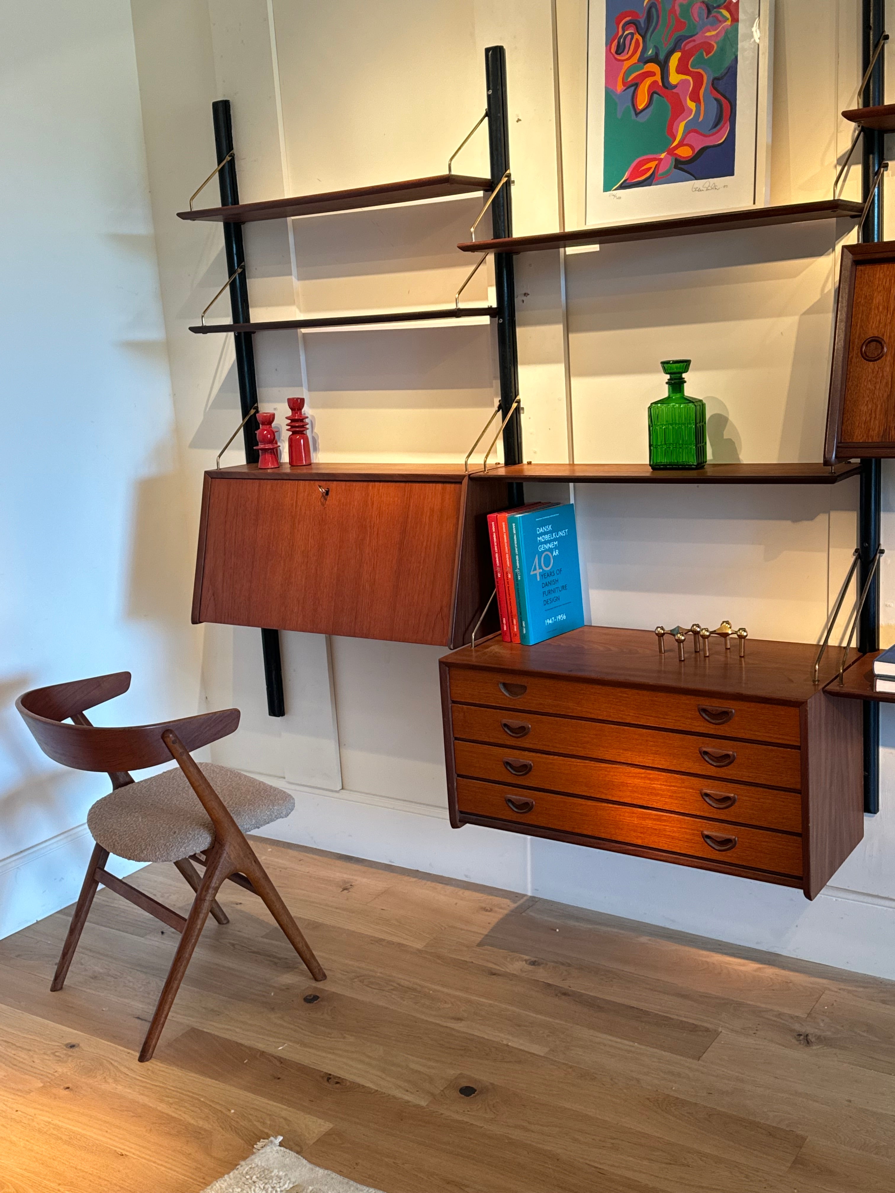 Bibliothèque système murale scandinave vintage "Kristen" de Louis Teefelen pour Webé années 1960