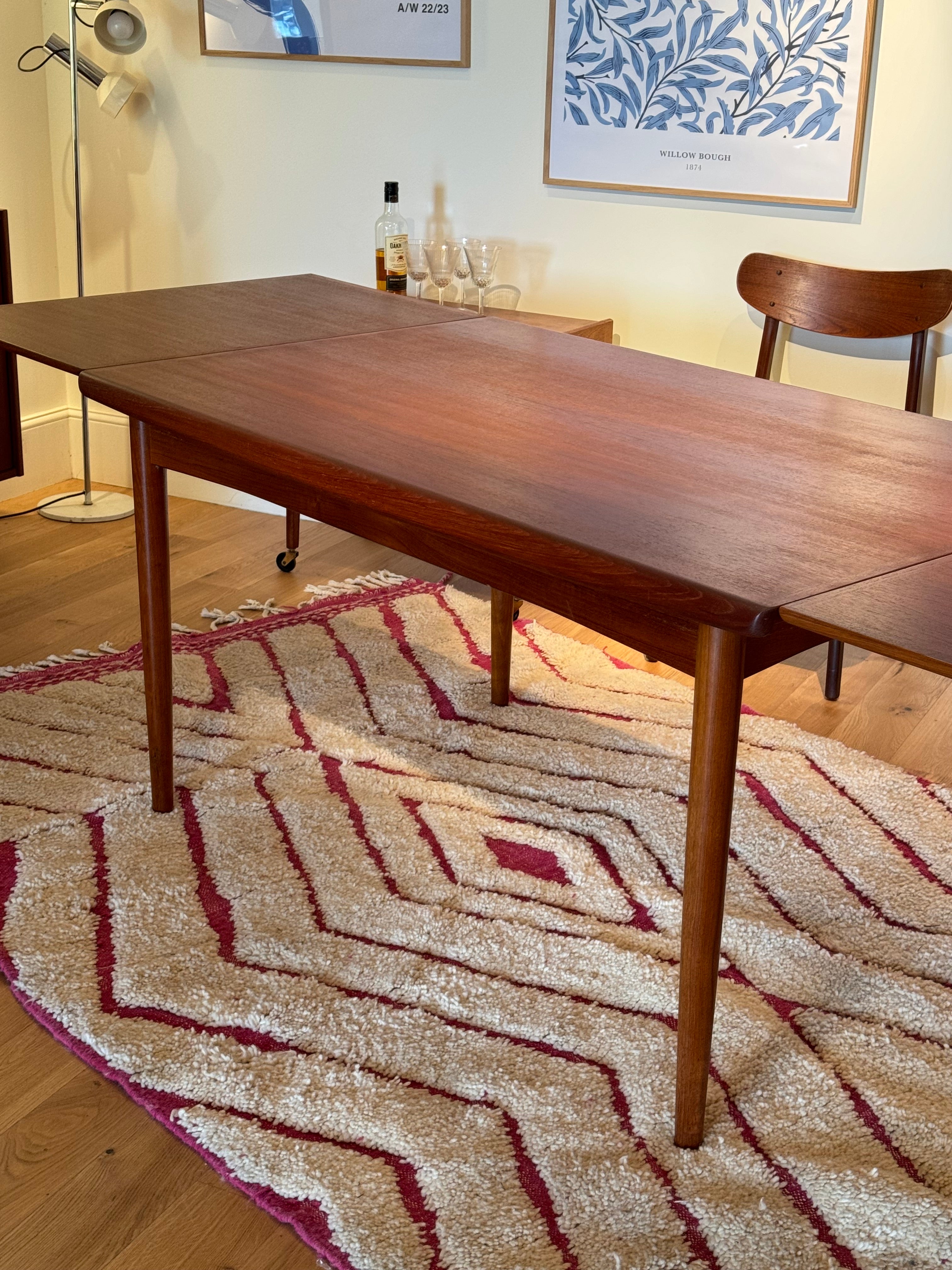 Table de salle à manger scandinave vintage Samcom extensible en teck – Années 1960