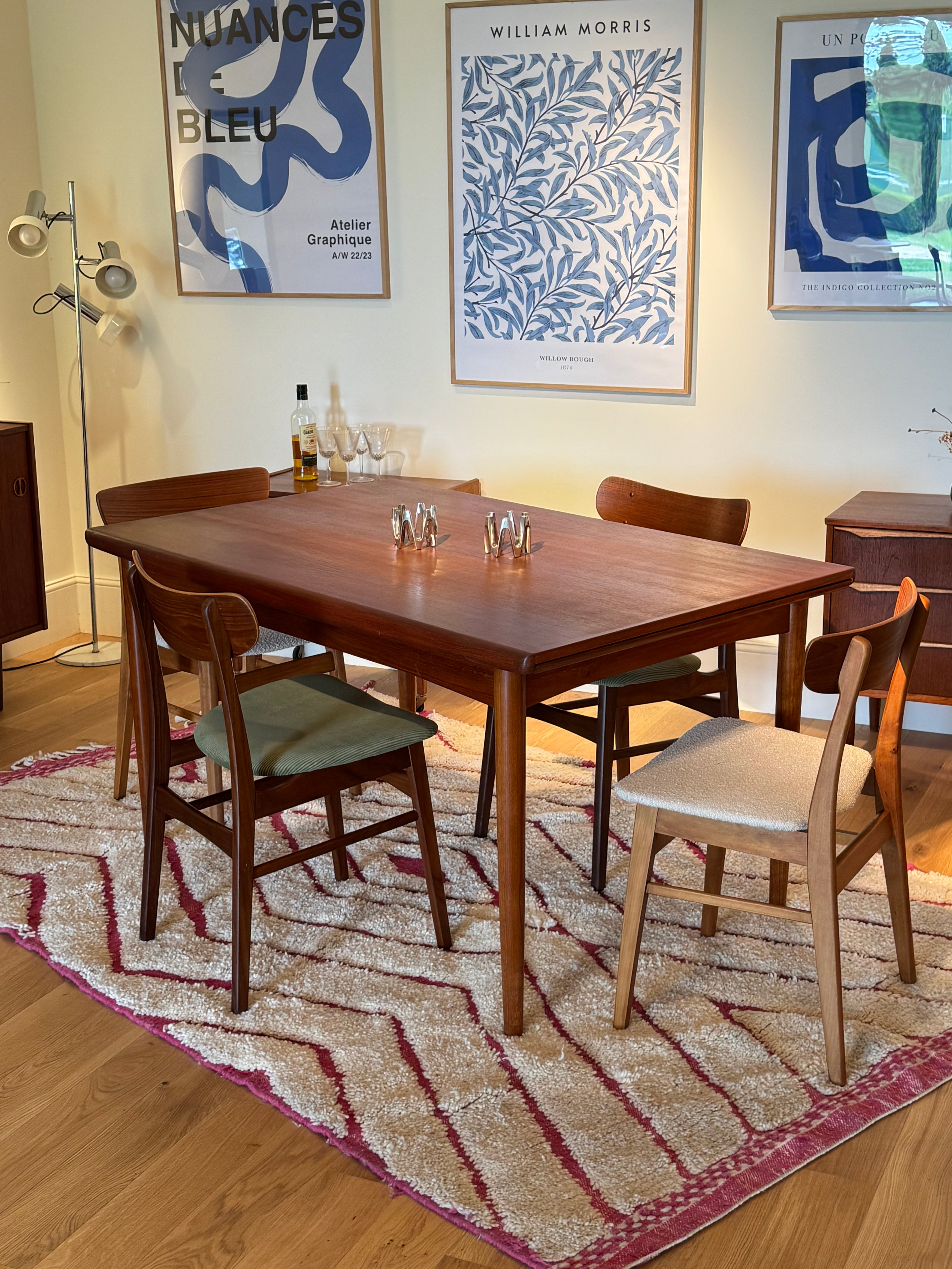 Table de salle à manger scandinave vintage Samcom extensible en teck – Années 1960