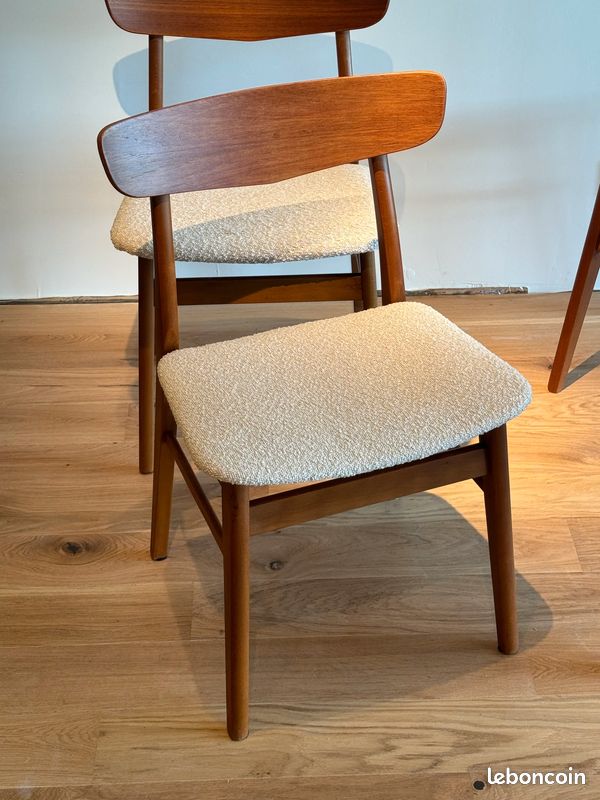 PERSONNALISATION SUR-MESURE | Chaises scandinaves vintage « Greta » en hêtre teinté et teck – Danemark, années 1960