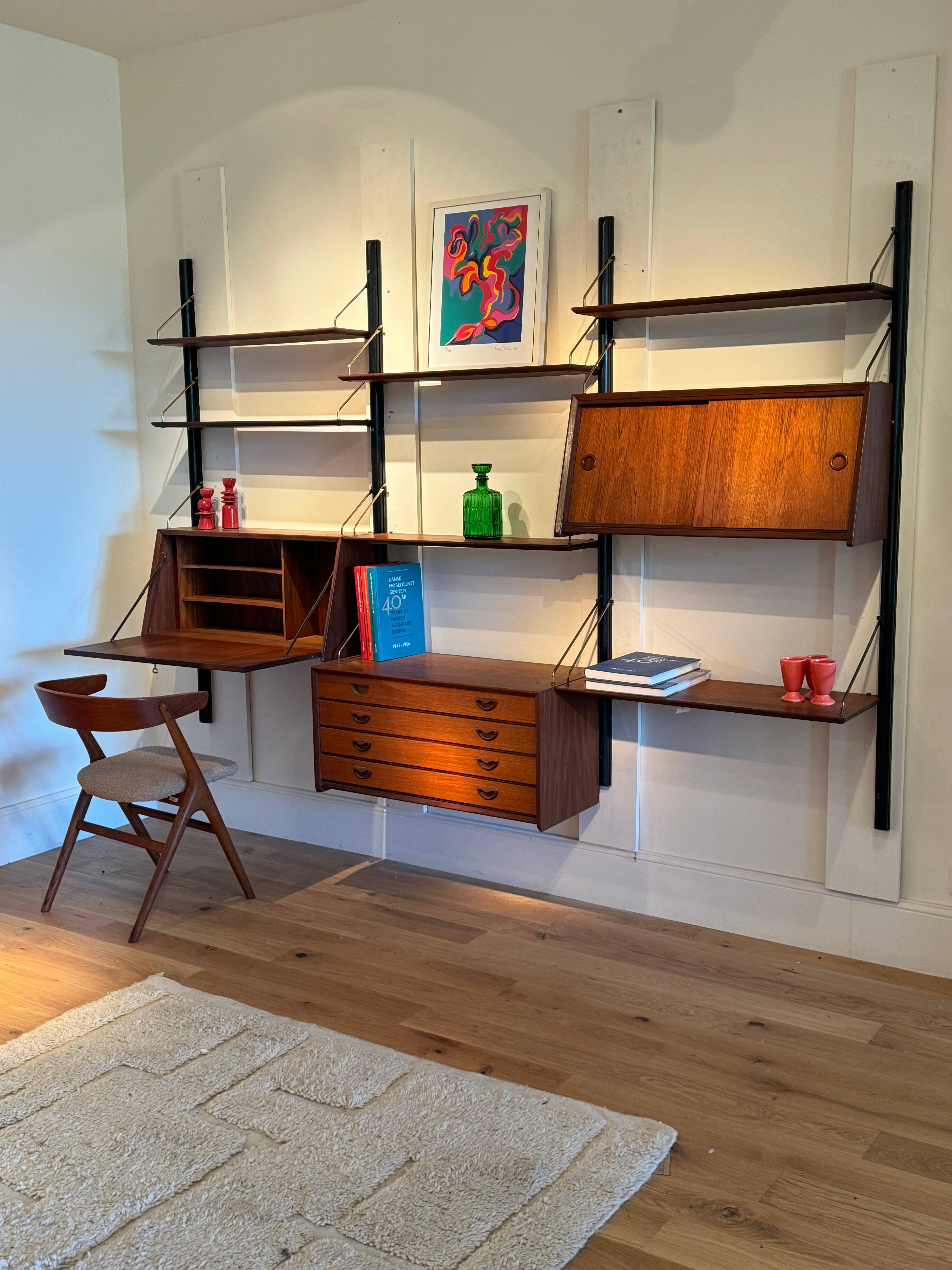 Bibliothèque système murale scandinave vintage "Kristen" de Louis Teefelen pour Webé années 1960