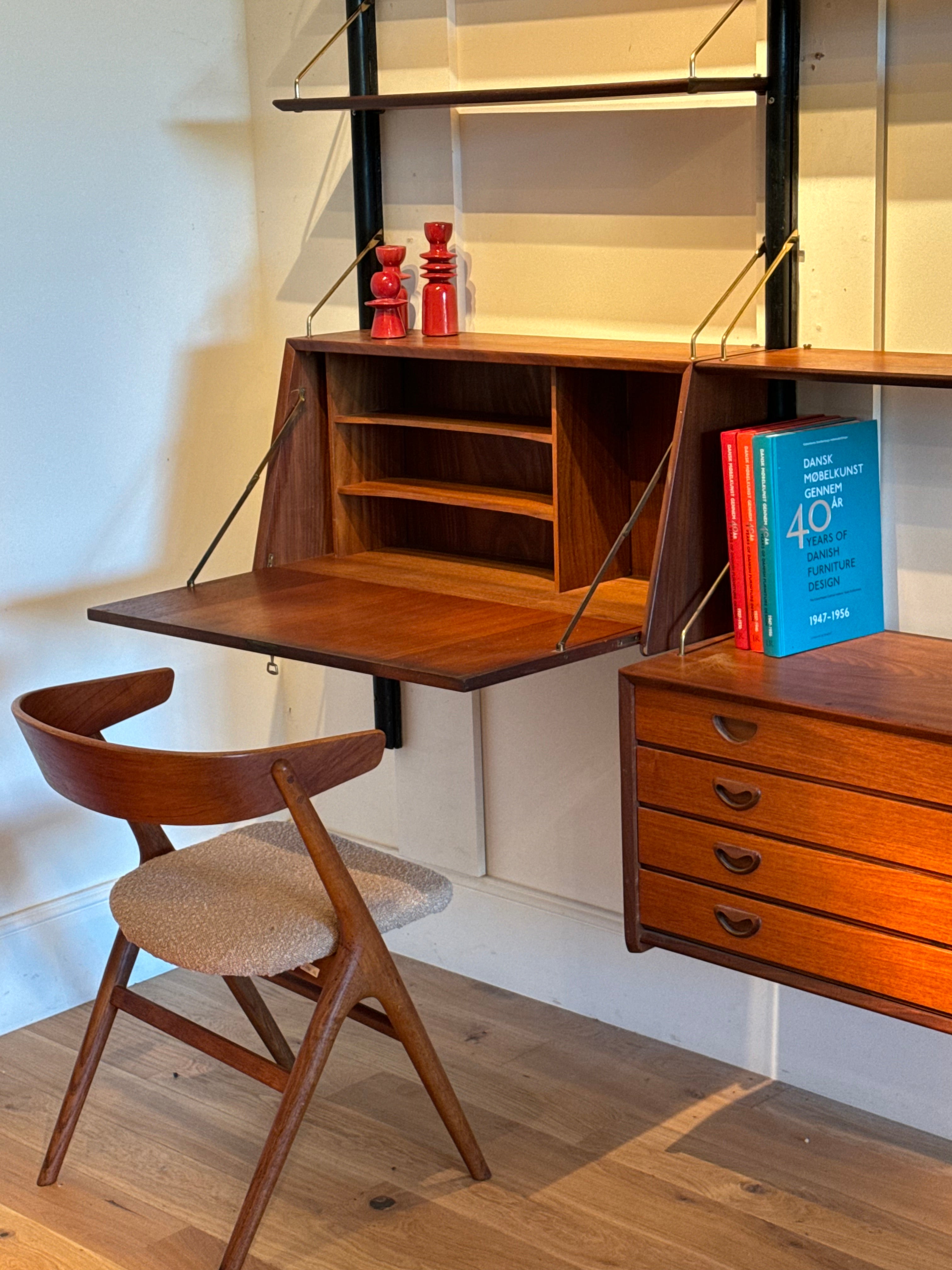 Bibliothèque système murale scandinave vintage "Kristen" de Louis Teefelen pour Webé années 1960