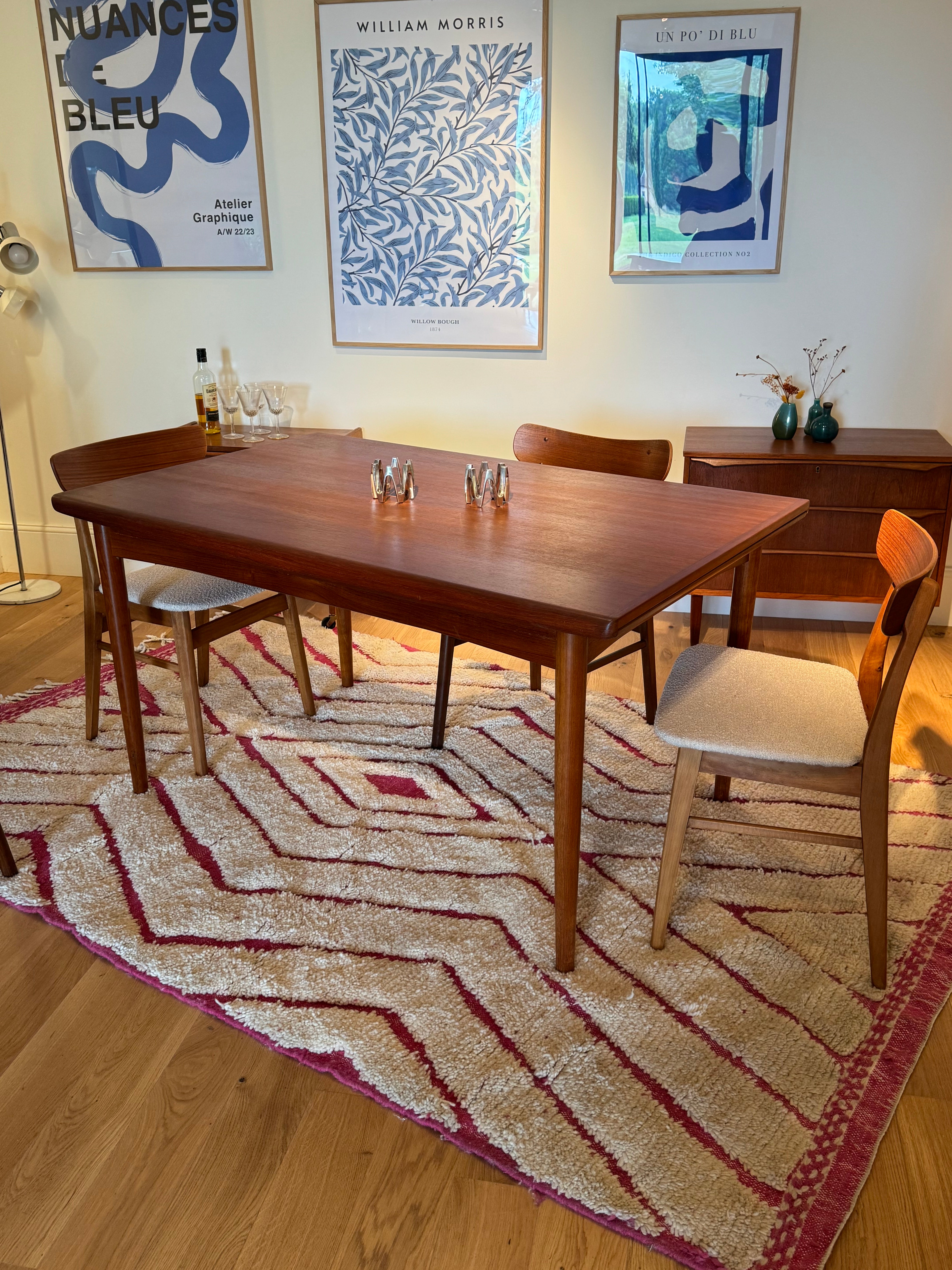 Table de salle à manger scandinave vintage Samcom extensible en teck – Années 1960