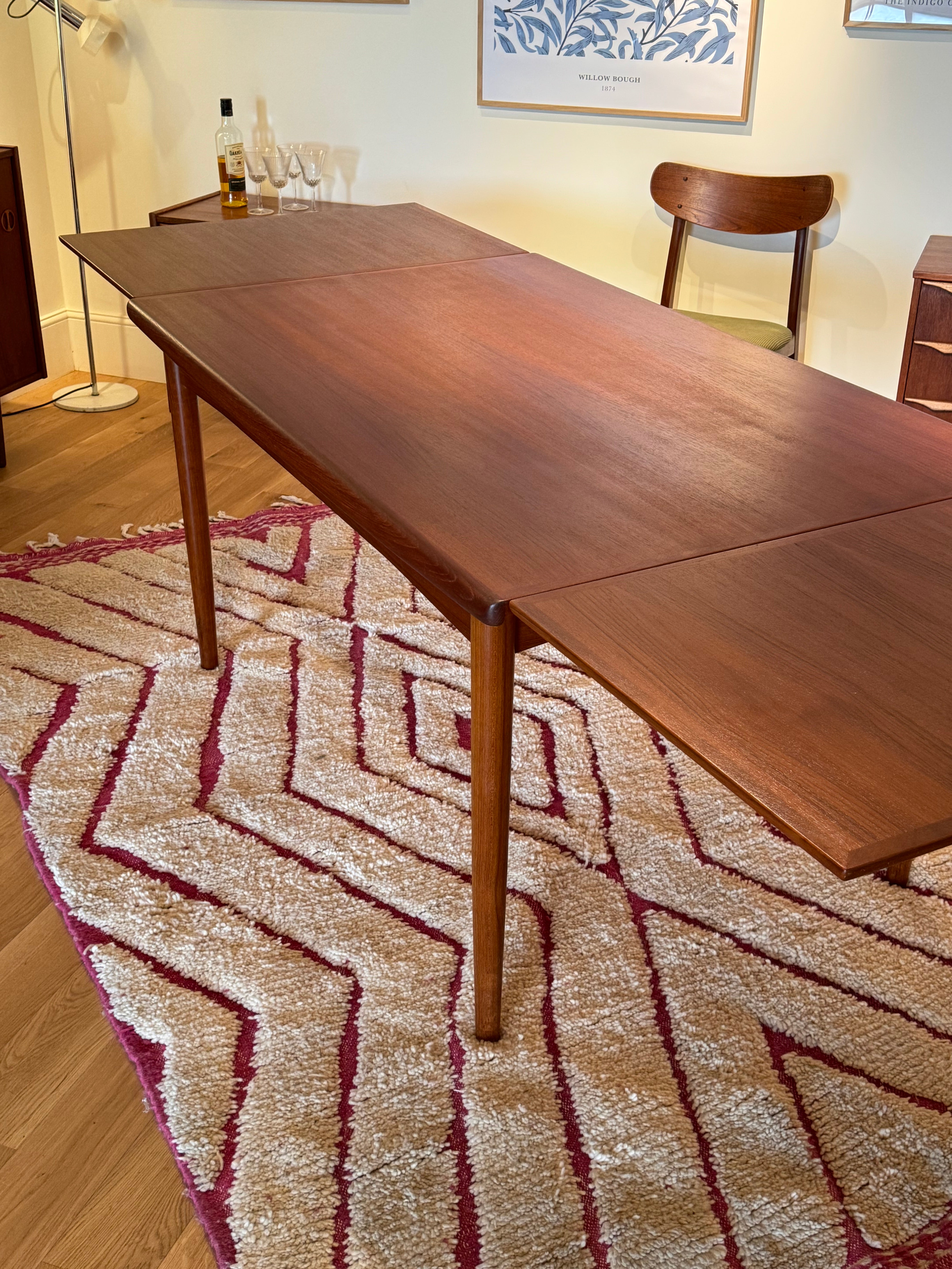 Table de salle à manger scandinave vintage Samcom extensible en teck – Années 1960