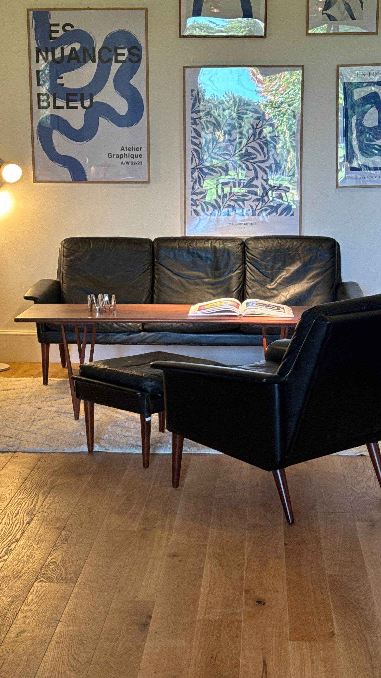 Canapé 3 places en cuir noir vintage Henry Walter Klein pour Bramin "William"