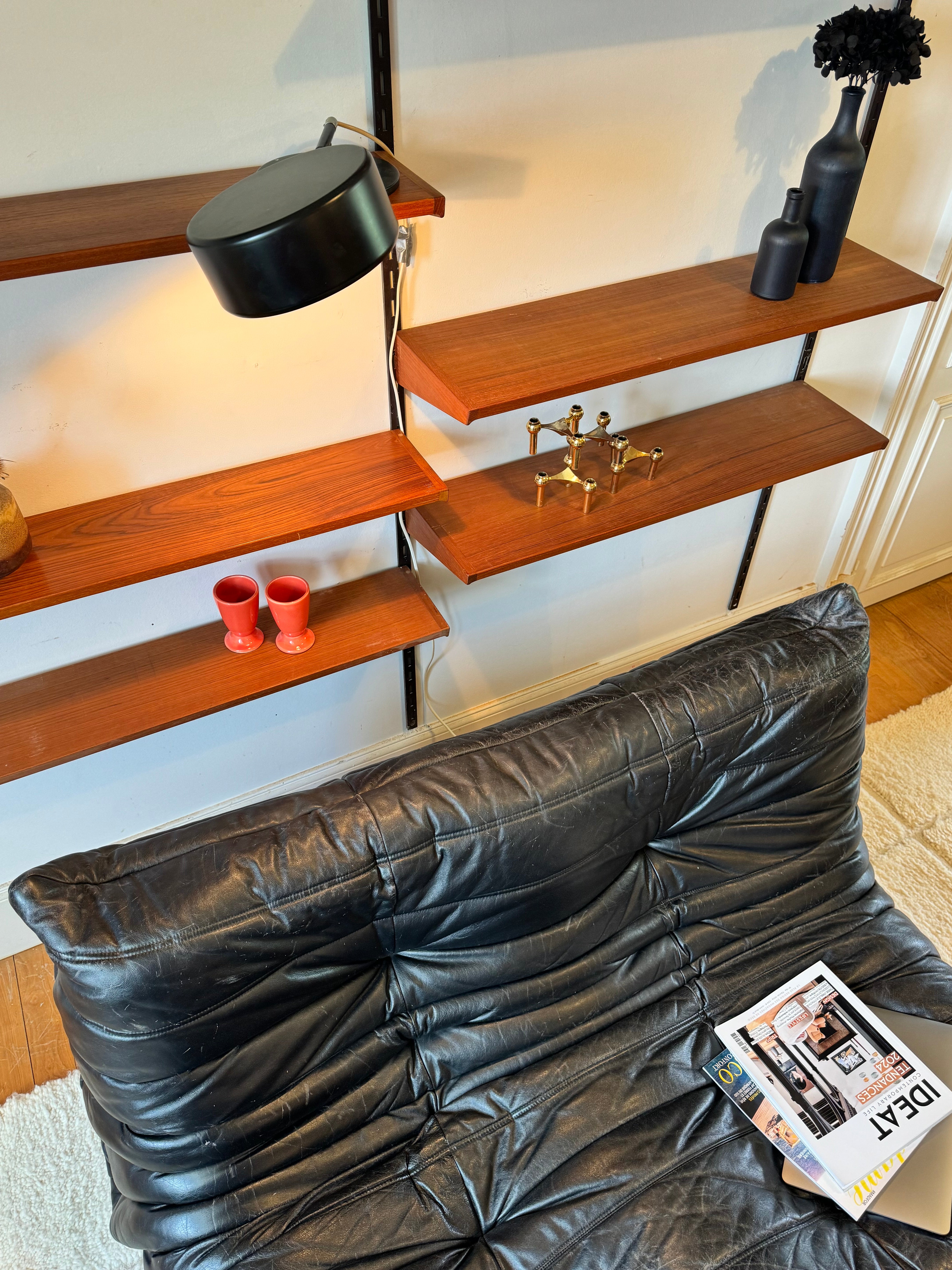 Canapé Togo vintage par Michel Ducaroy pour Ligne Roset en cuir noir