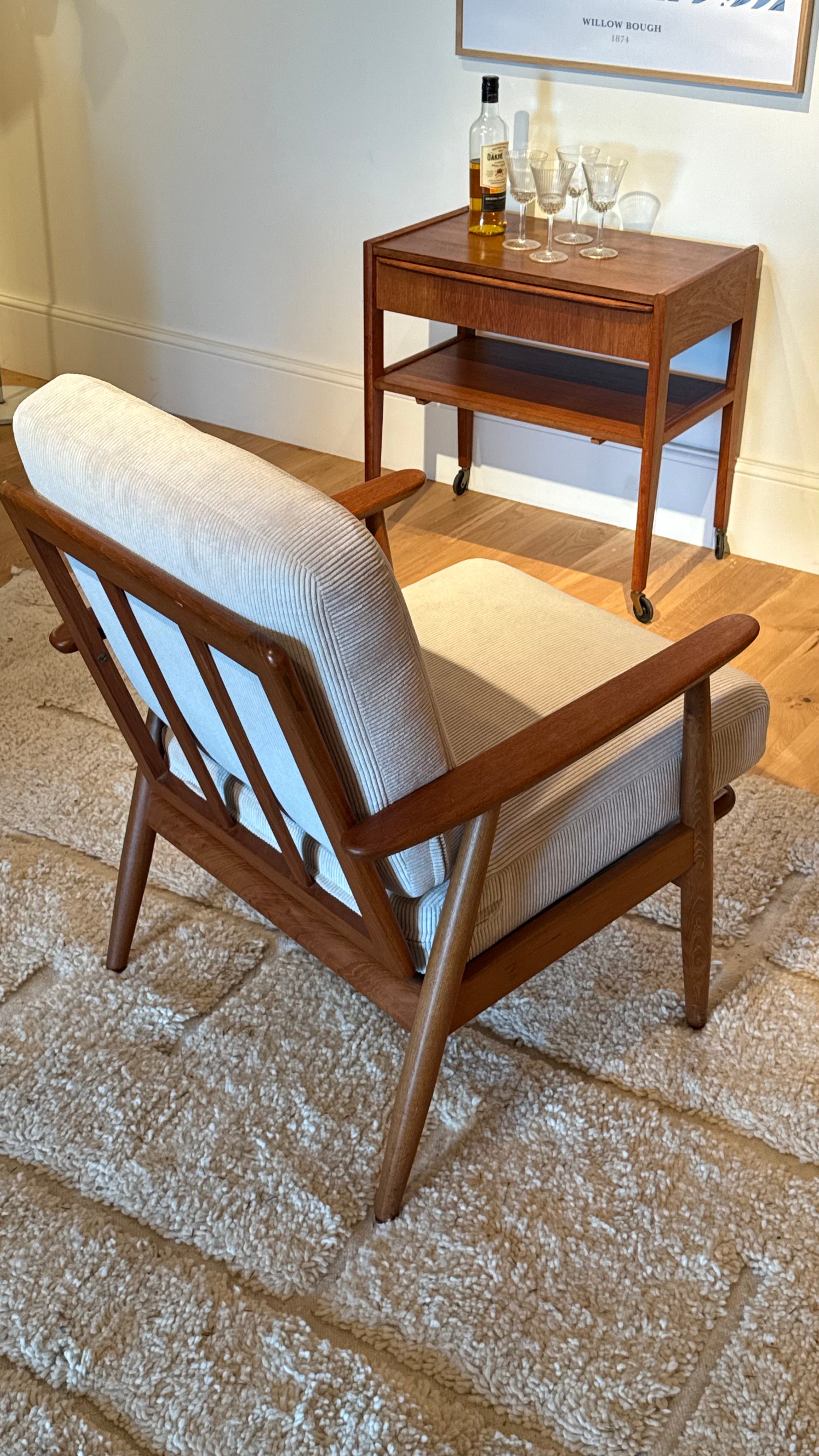 Fauteuil scandinave vintage "Elin" velours petites côtes blanc