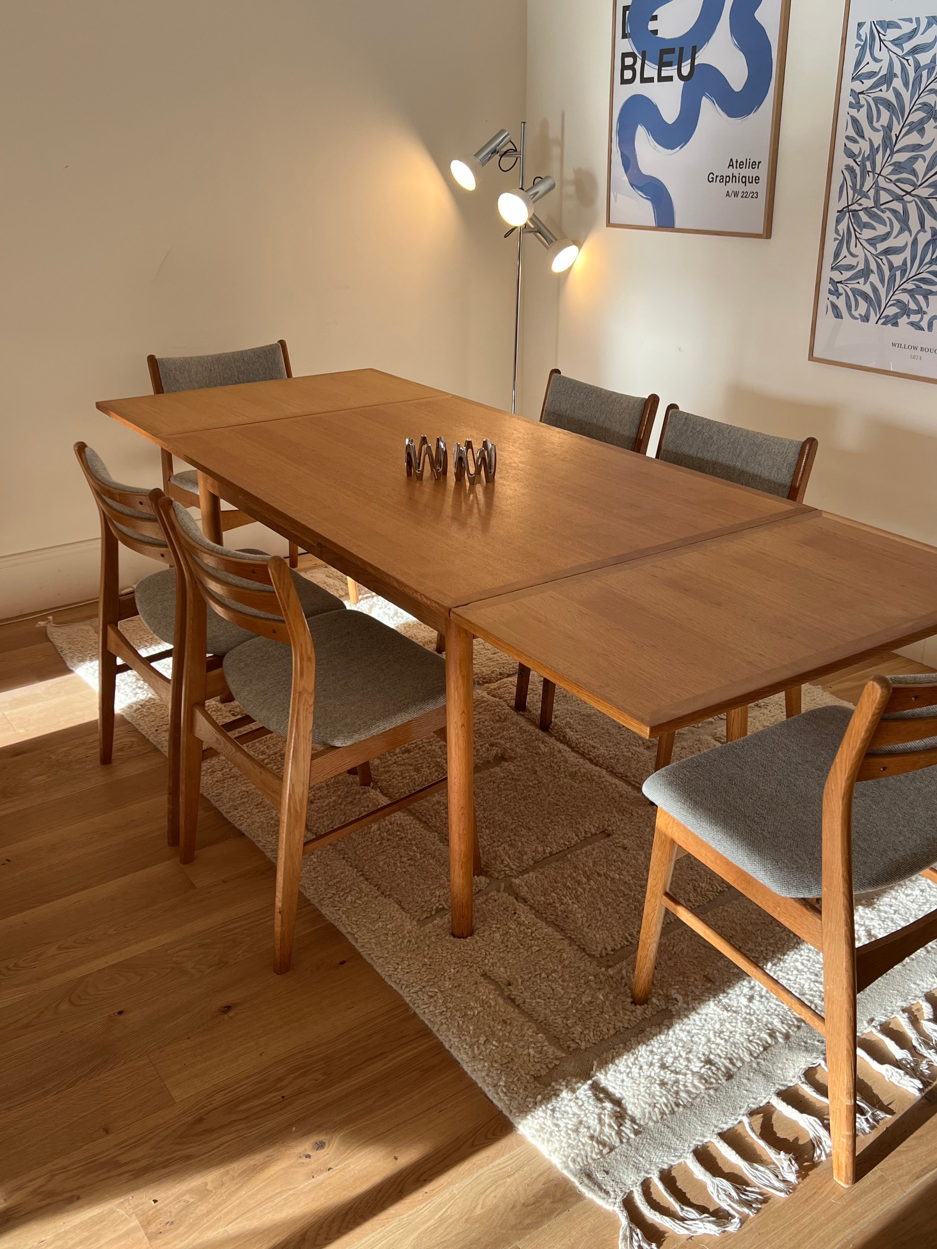 Table de salle à manger scandinave vintage extensible en chêne "Anneli"