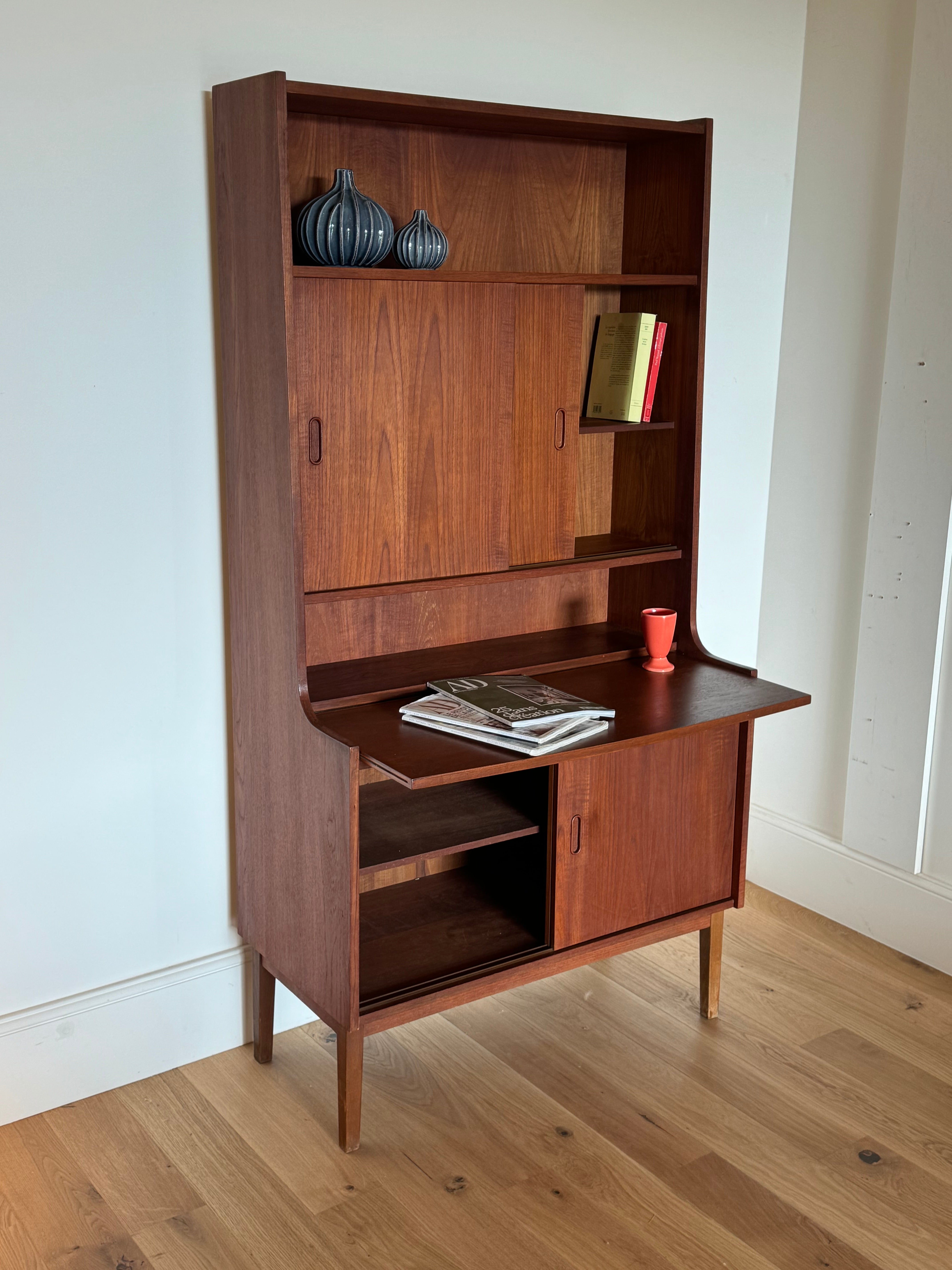 Bibliothèque Secrétaire scandinave vintage en teck "Loany"