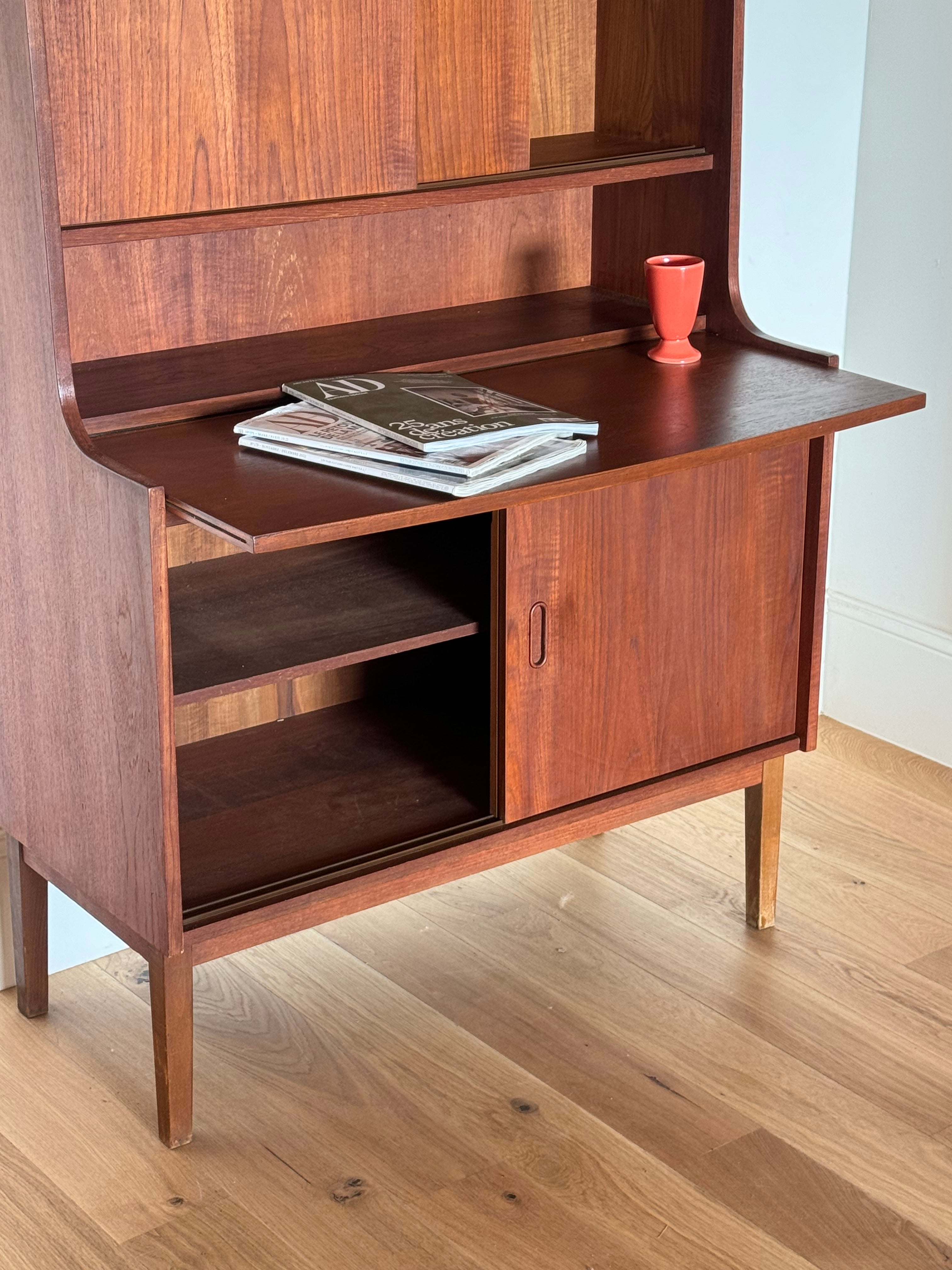 Bibliothèque Secrétaire scandinave vintage en teck "Loany"