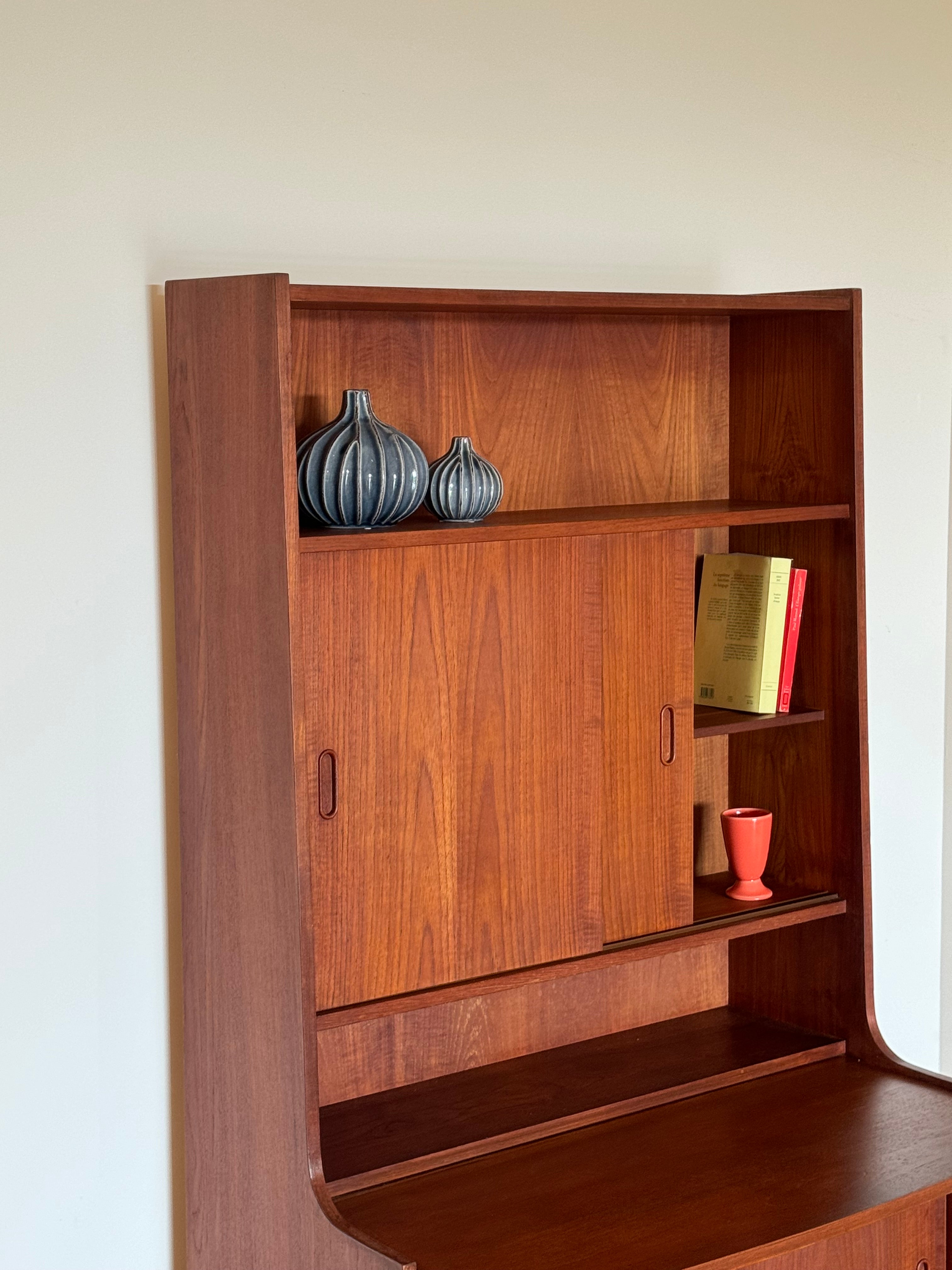 Bibliothèque Secrétaire scandinave vintage en teck "Loany"