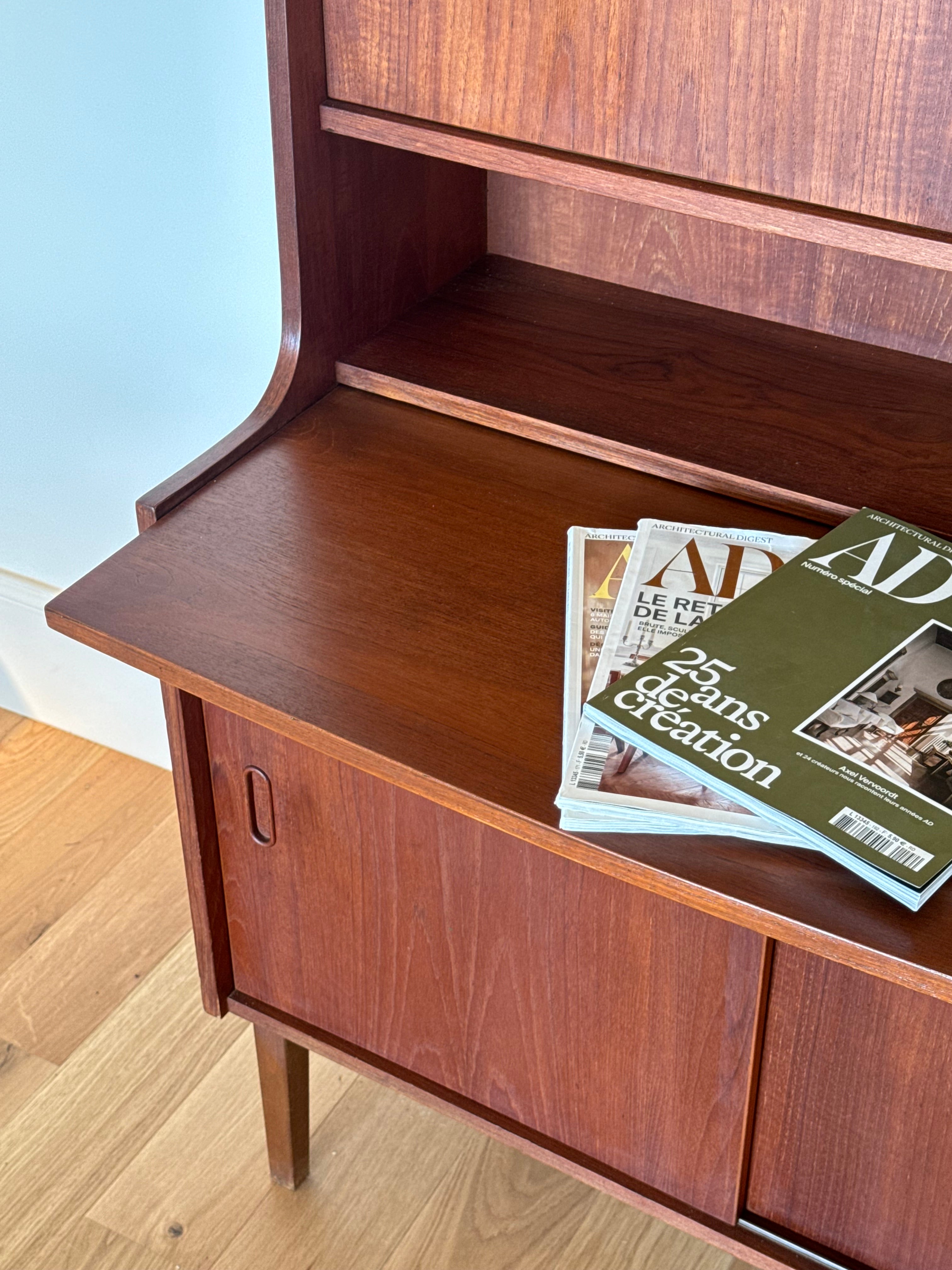 Bibliothèque Secrétaire scandinave vintage en teck "Loany"