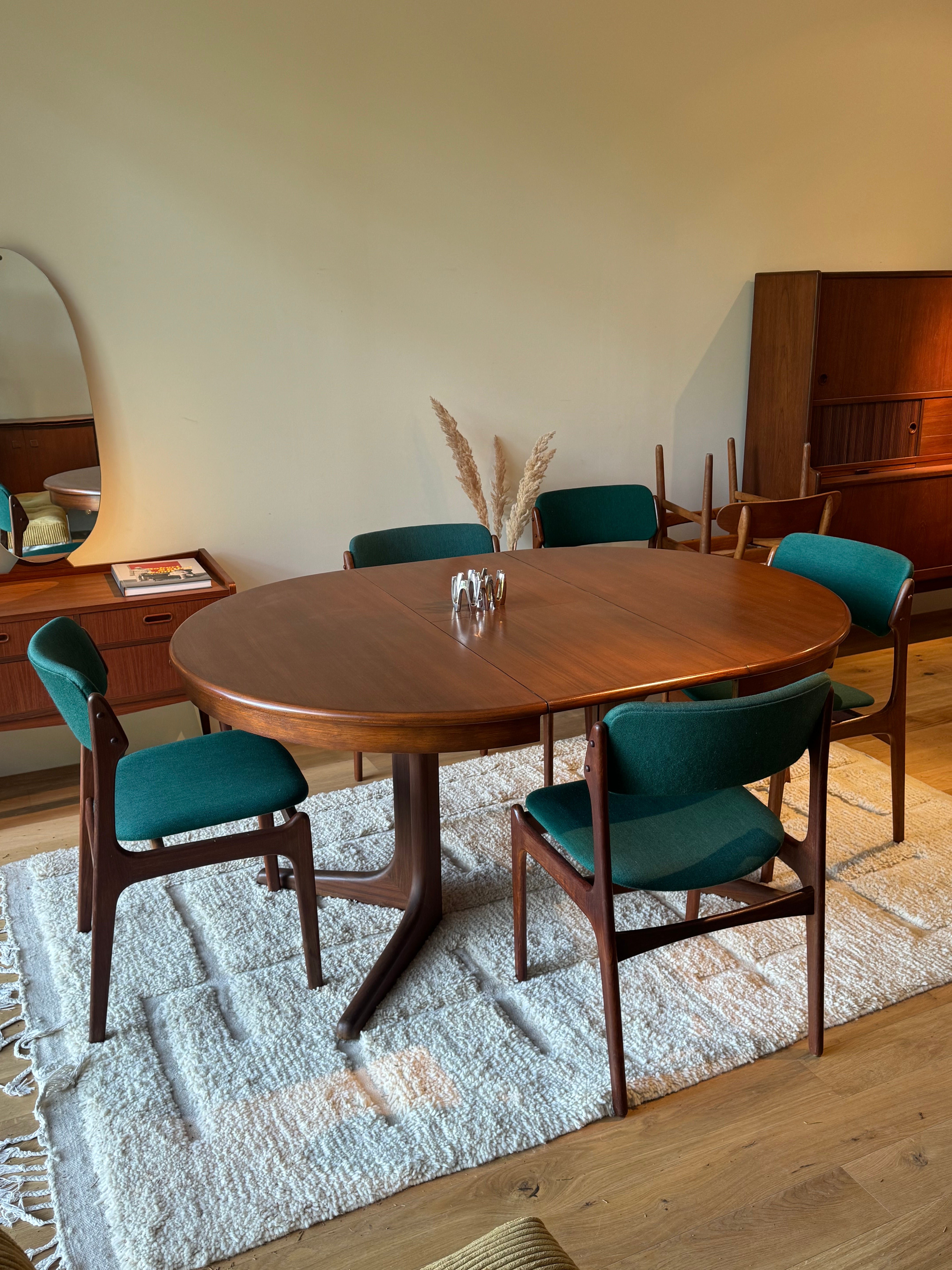 Table de salle à manger scandinave vintage ronde extensible Baumann, 1970