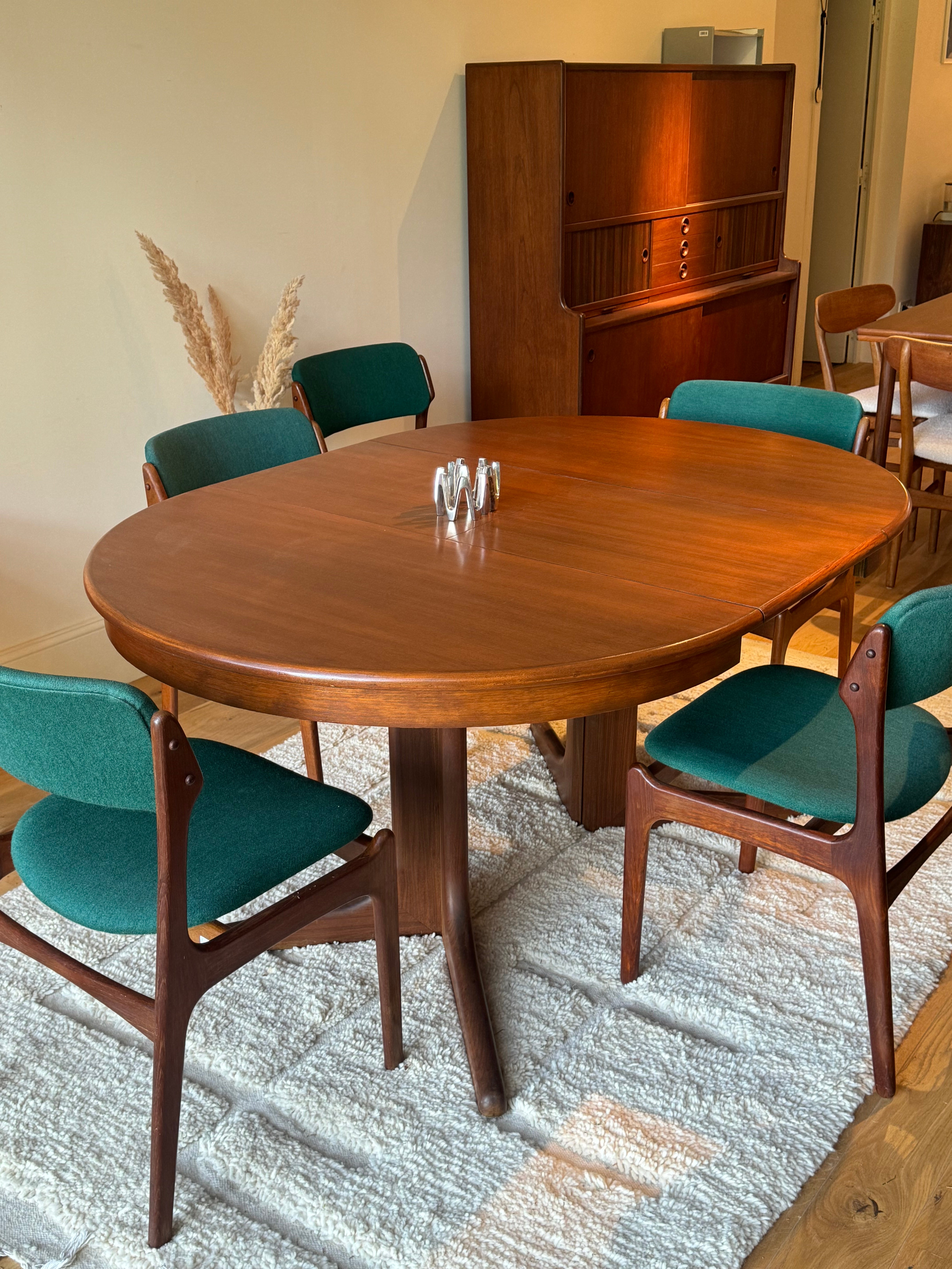 Table de salle à manger scandinave vintage ronde extensible Baumann, 1970