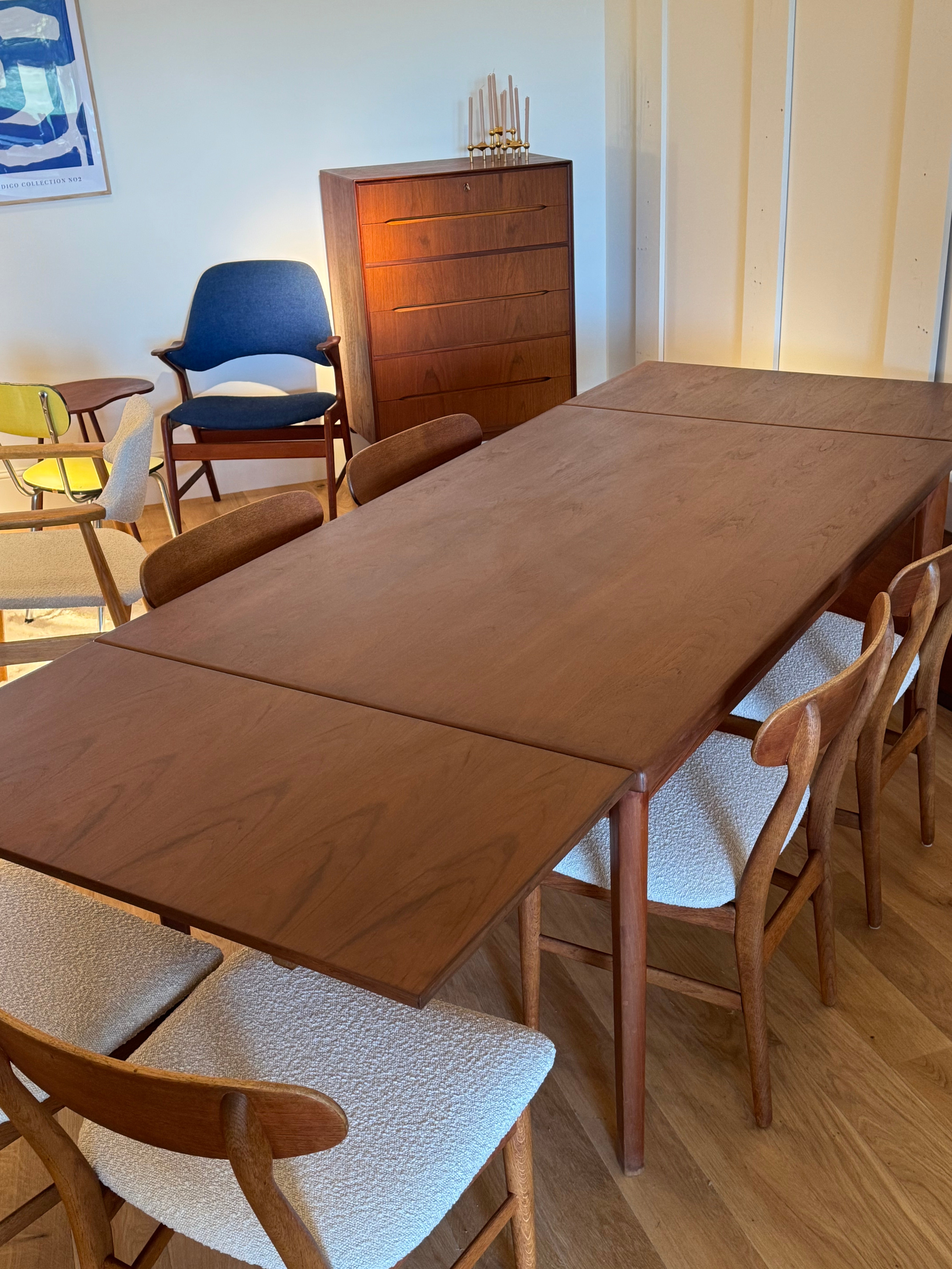 Table de salle à manger scandinave vintage extensible en teck "Tina"