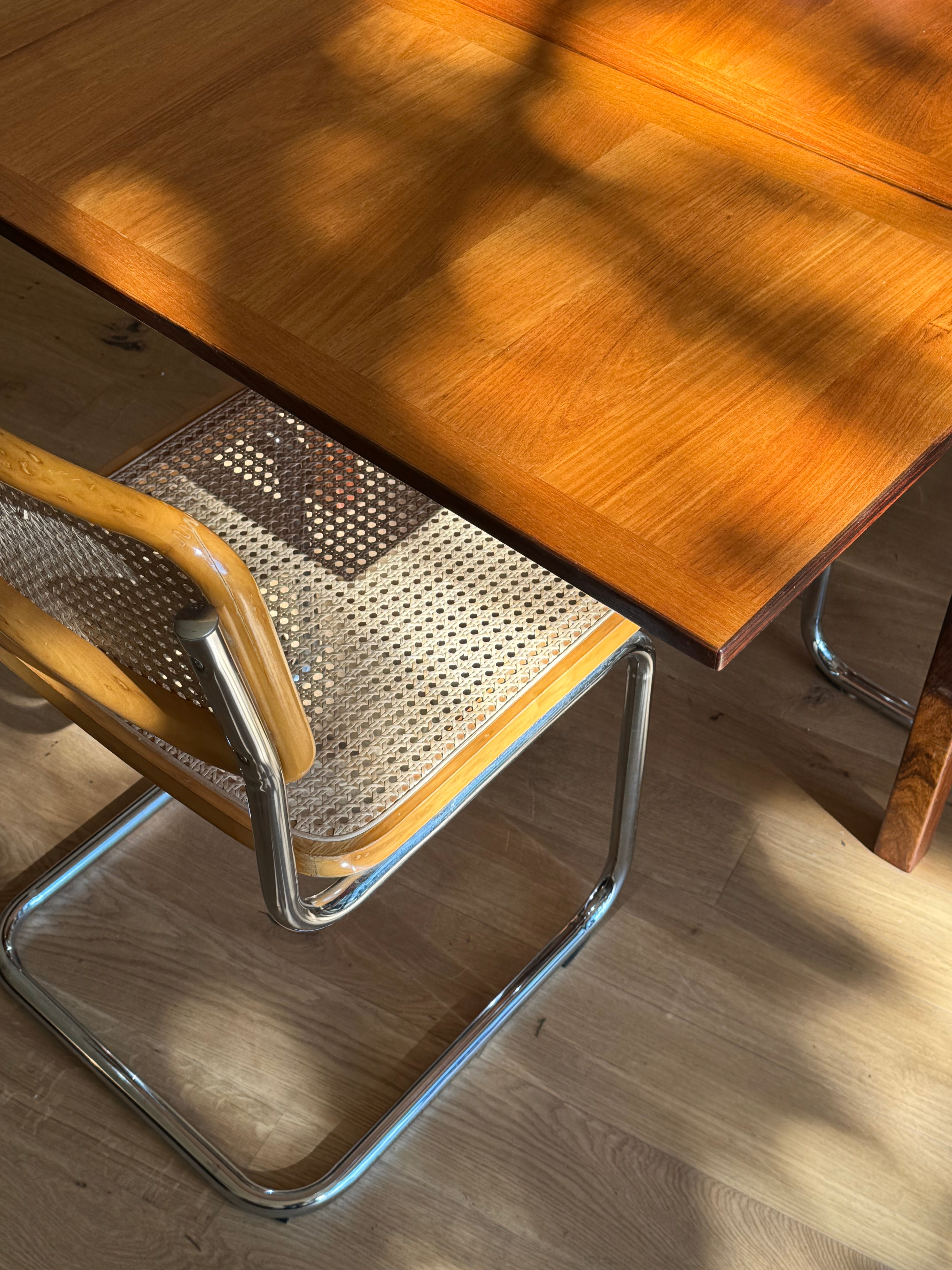 Table de salle à manger scandinave vintage en teck avec rallonges pliables "Lina"