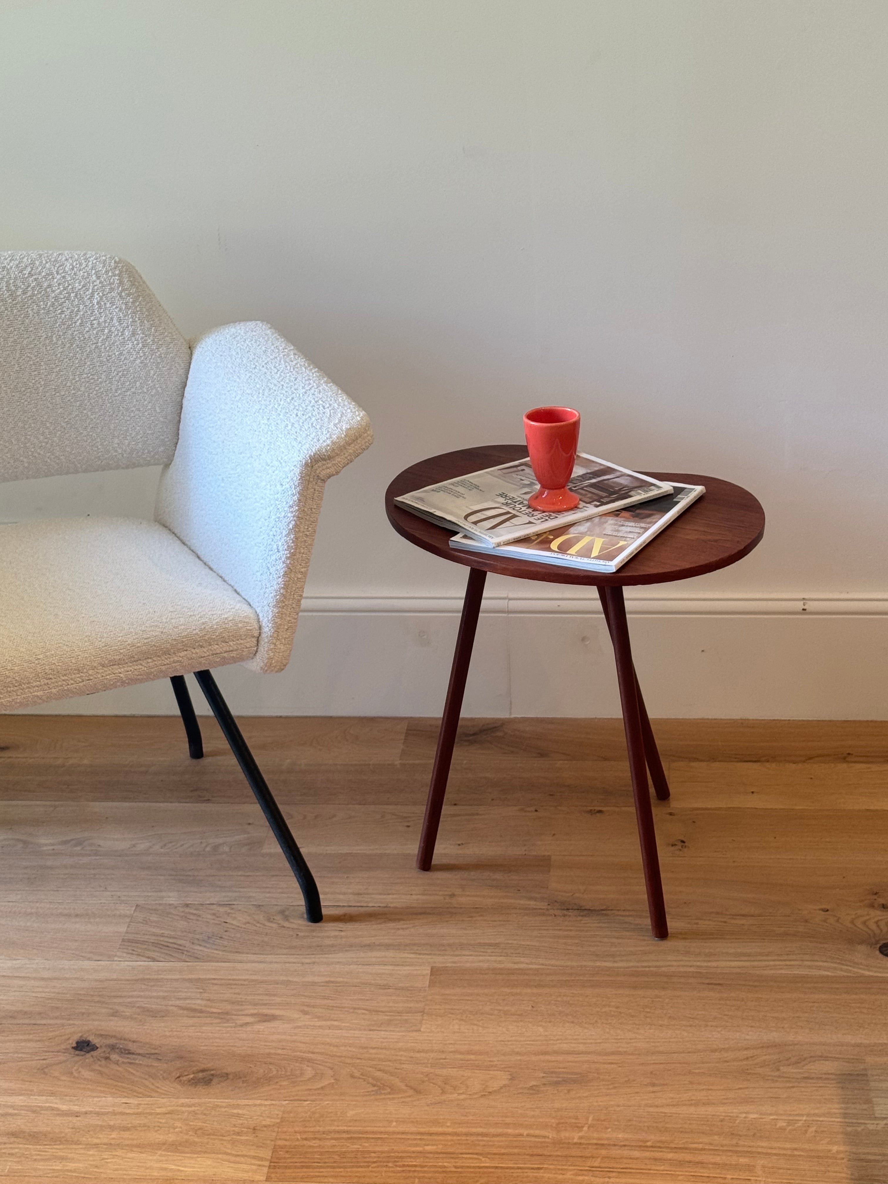 Table d’appoint tripode scandinave vintage en teck "Frya"