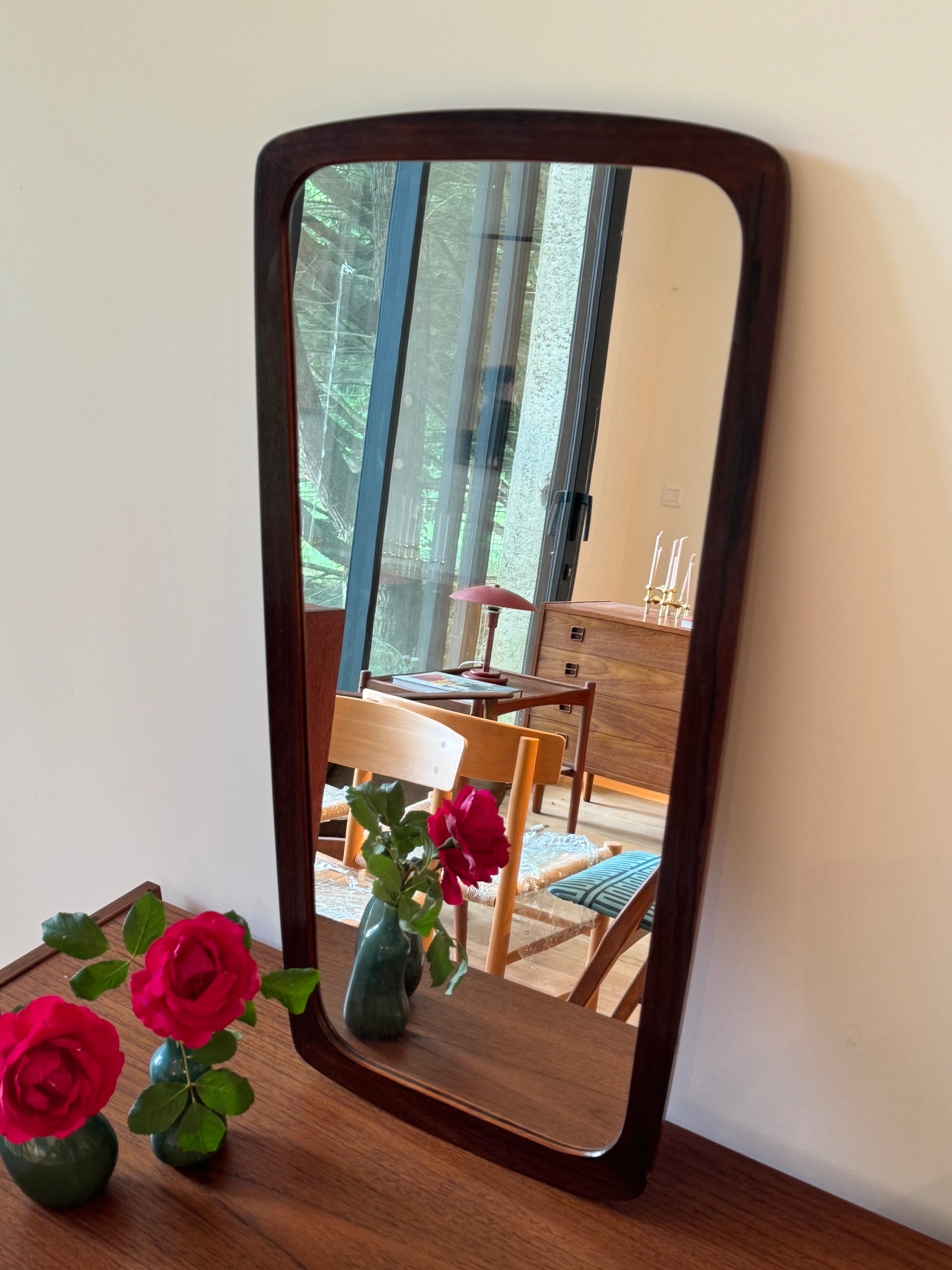 Miroir danois vintage "Tage" – forme rétroviseur, teck, années 60